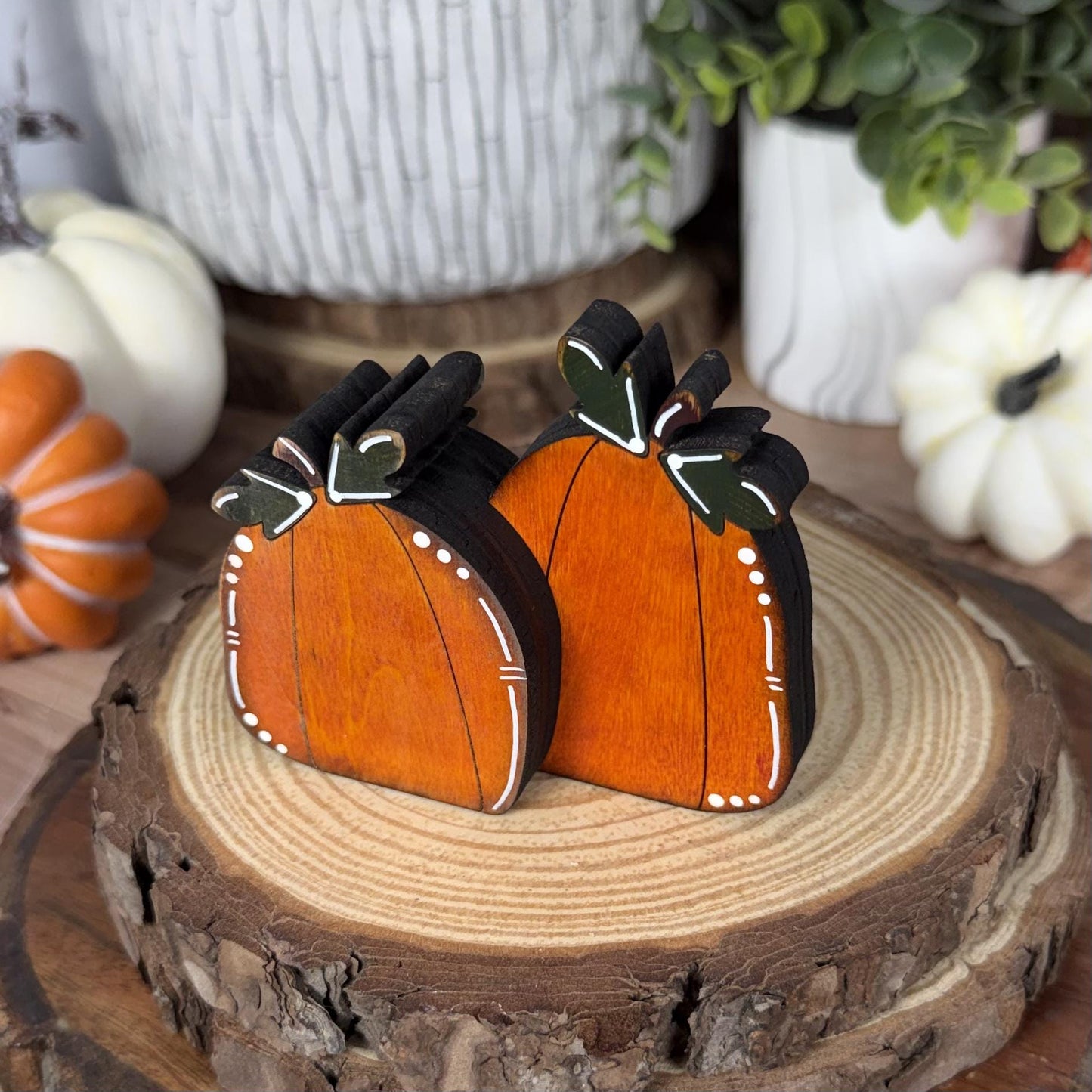 Hand Painted Mini Wood Pumpkin, Rustic Fall Shelf Decor