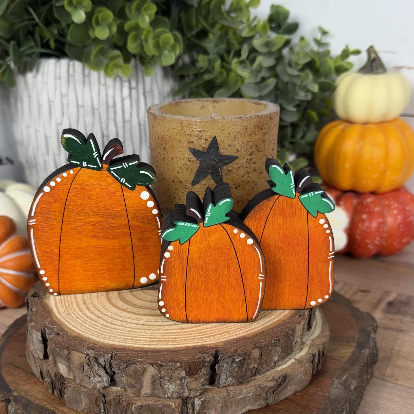 Hand Painted Mini Wood Pumpkin, Rustic Fall Shelf Decor