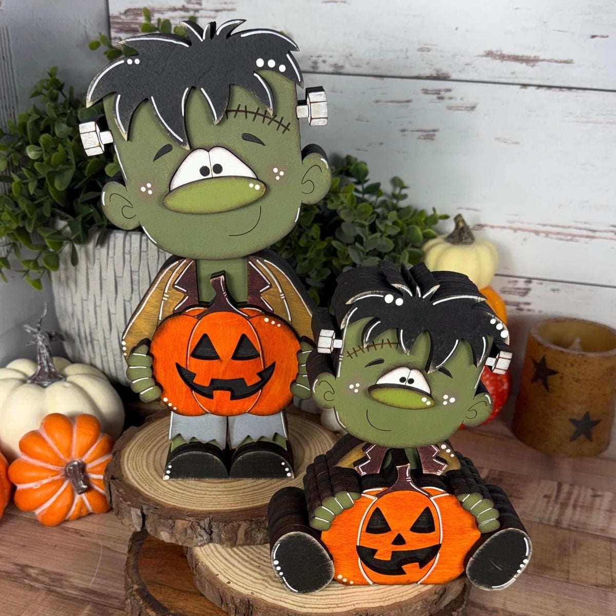 Hand Painted Wooden Halloween Monster Shelf Sitter, Not-So-Spooky Decor