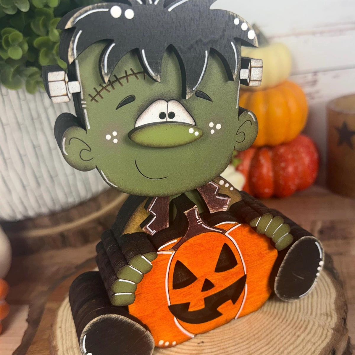Hand Painted Wooden Halloween Monster Shelf Sitter, Not-So-Spooky Decor