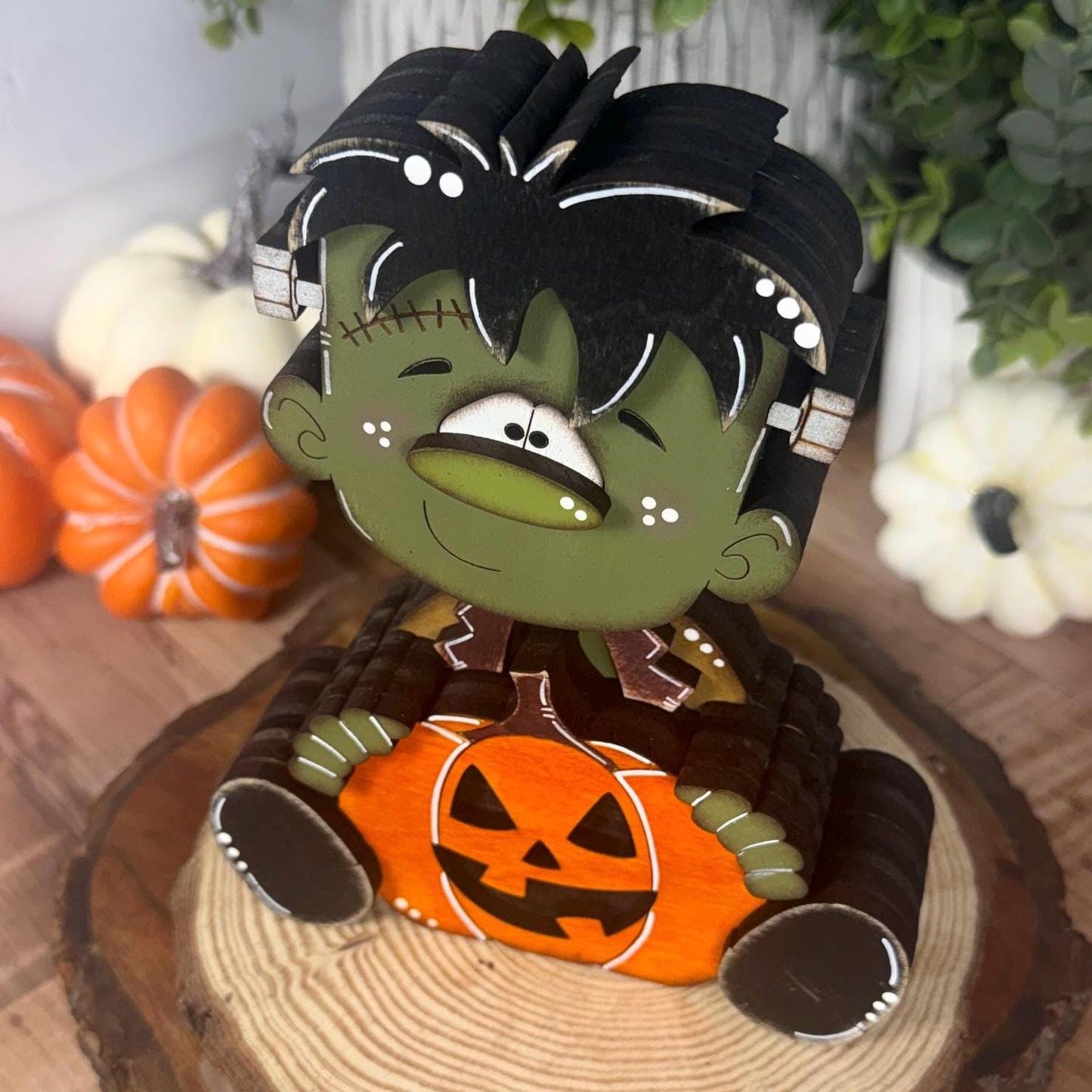 Hand Painted Wooden Halloween Monster Shelf Sitter, Not-So-Spooky Decor