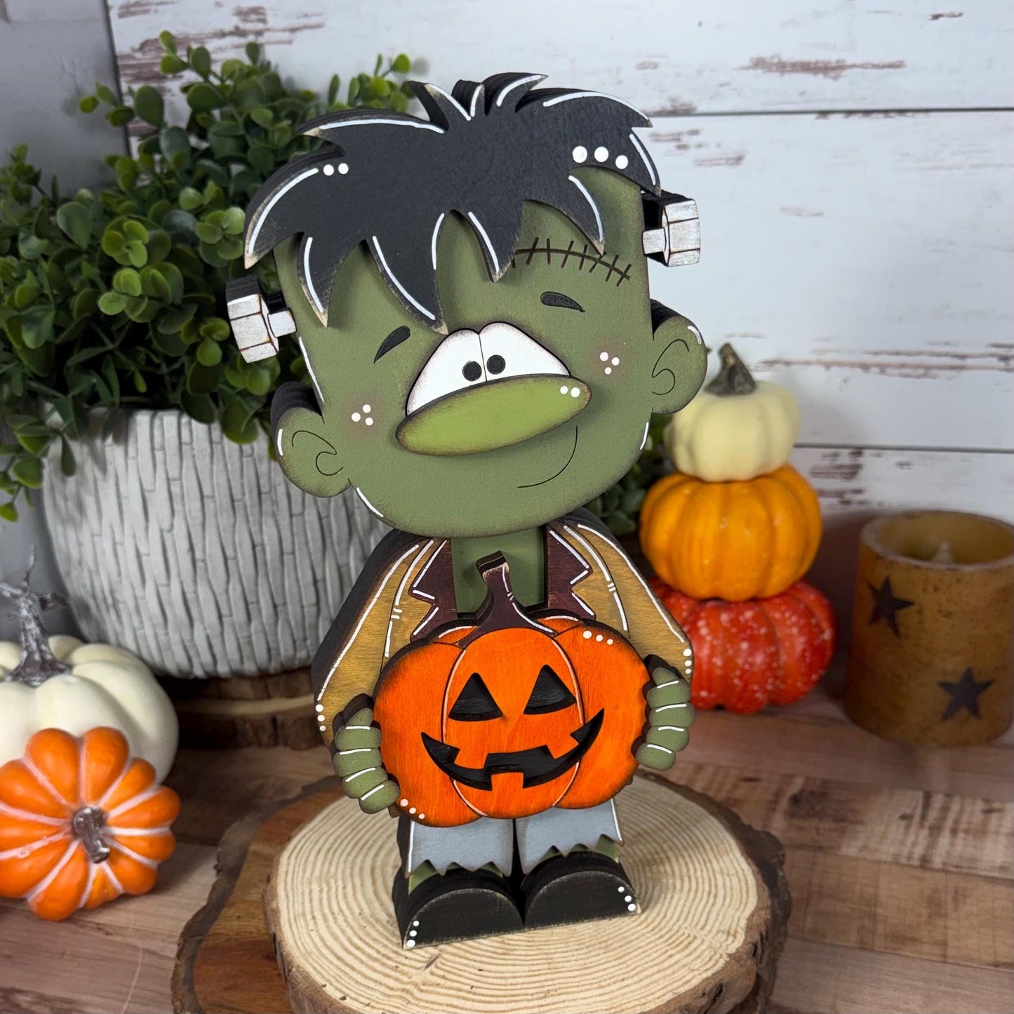 Hand Painted Wooden Halloween Monster Shelf Sitter, Not-So-Spooky Decor