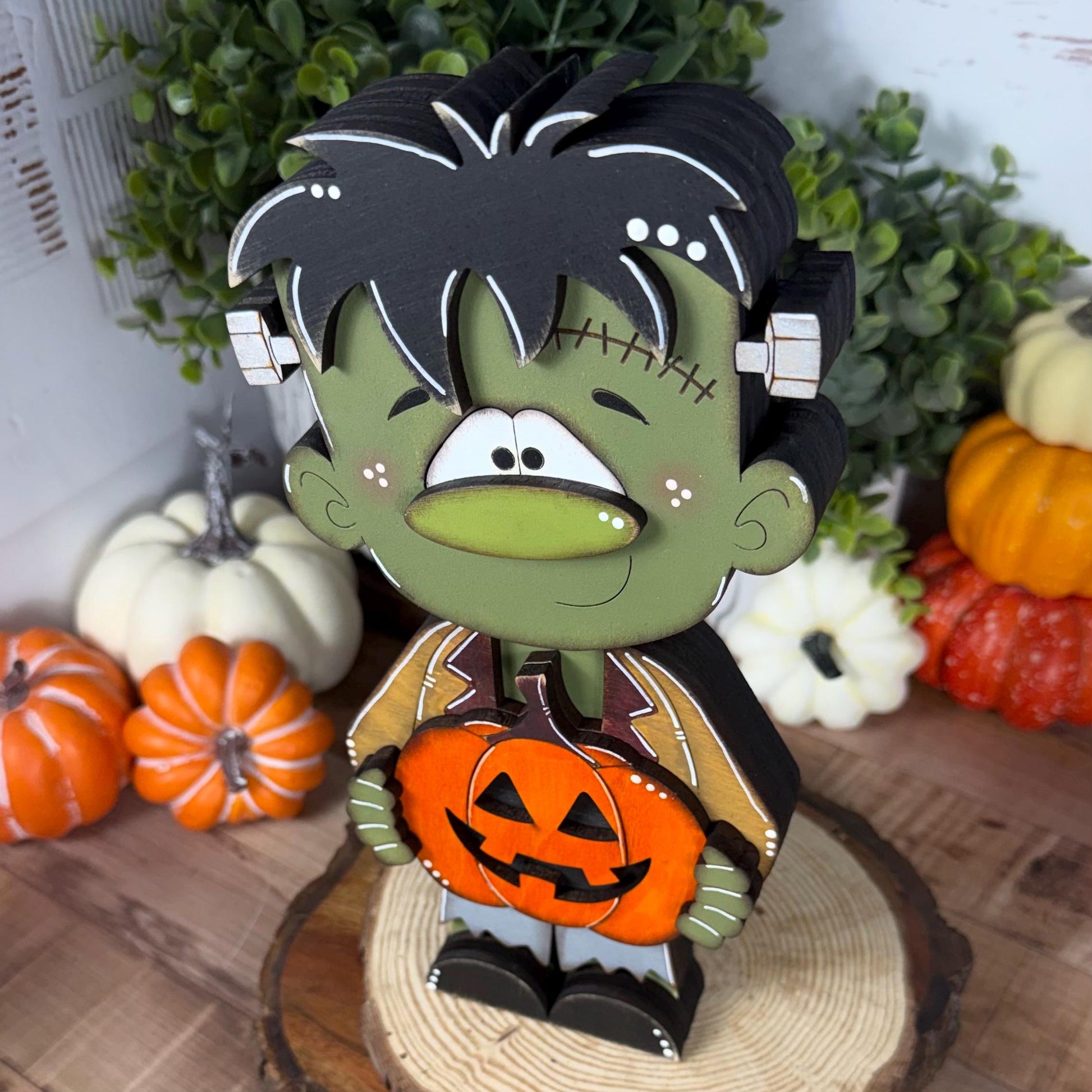 Hand Painted Wooden Halloween Monster Shelf Sitter, Not-So-Spooky Decor