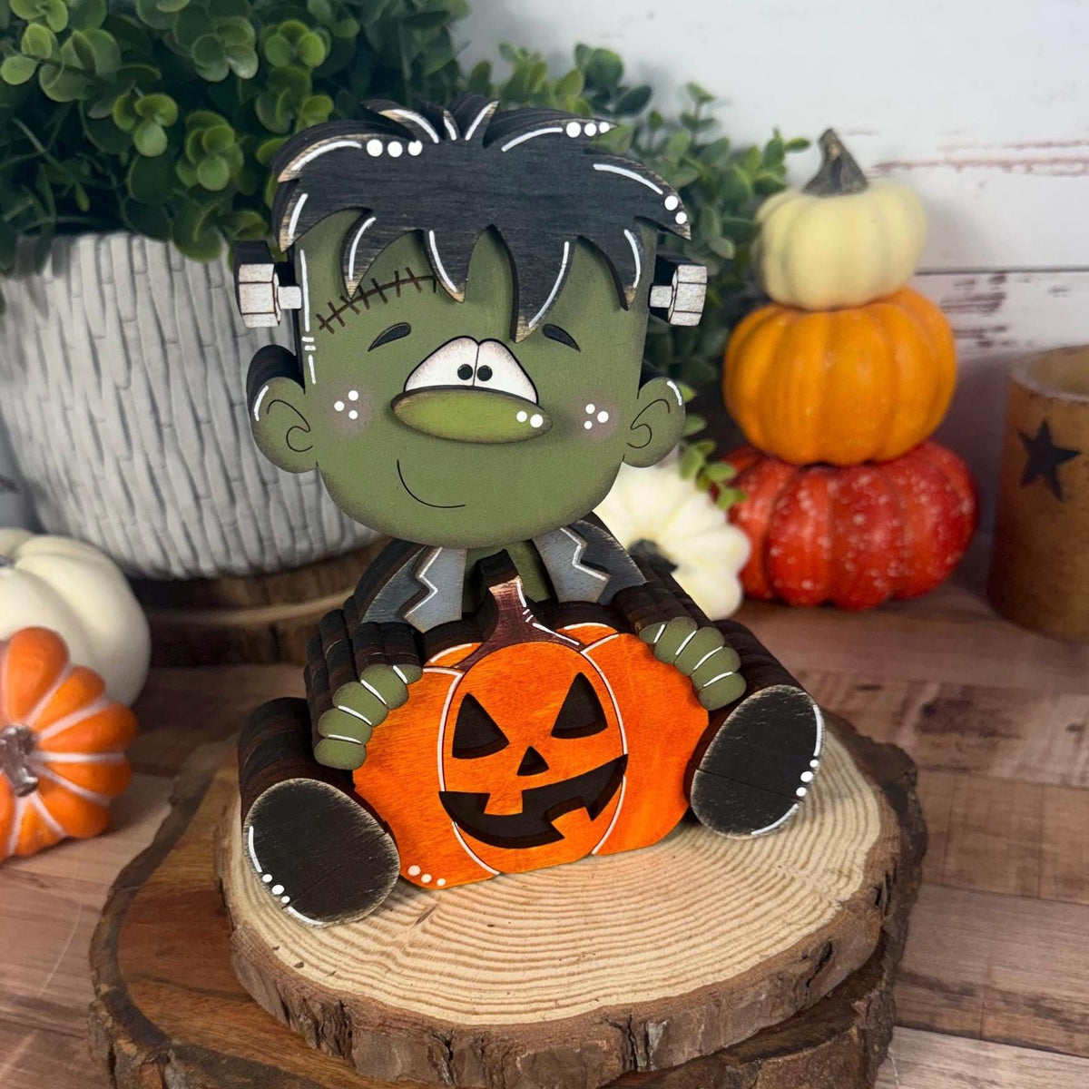 Hand Painted Wooden Halloween Monster Shelf Sitter, Not-So-Spooky Decor