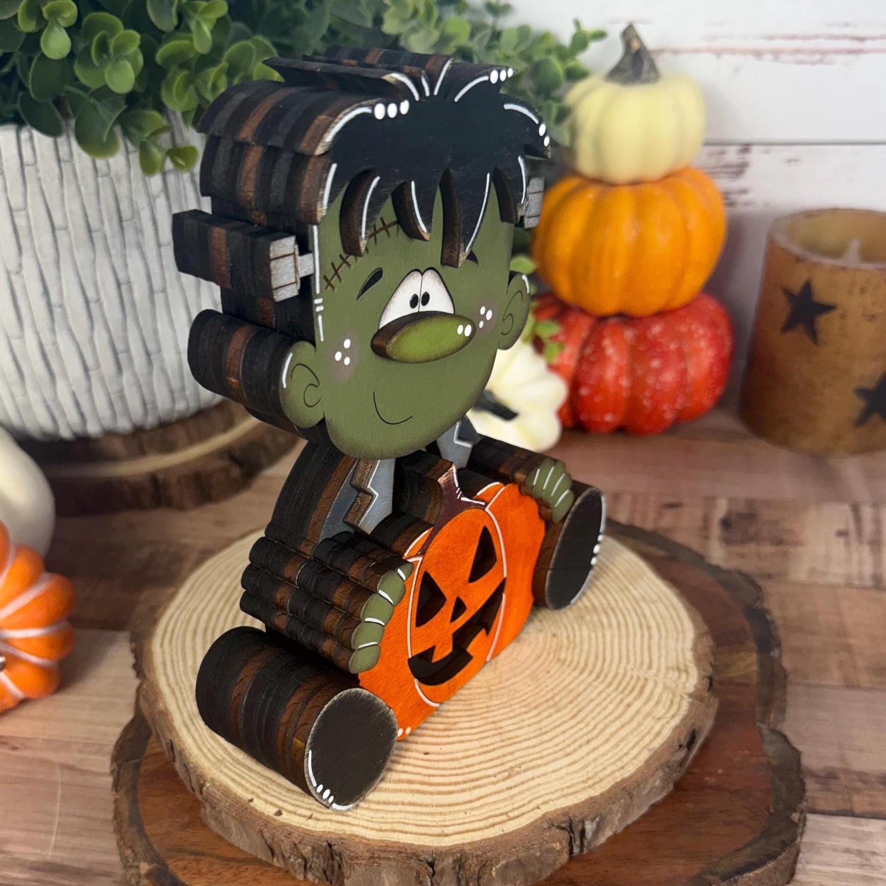 Hand Painted Wooden Halloween Monster Shelf Sitter, Not-So-Spooky Decor
