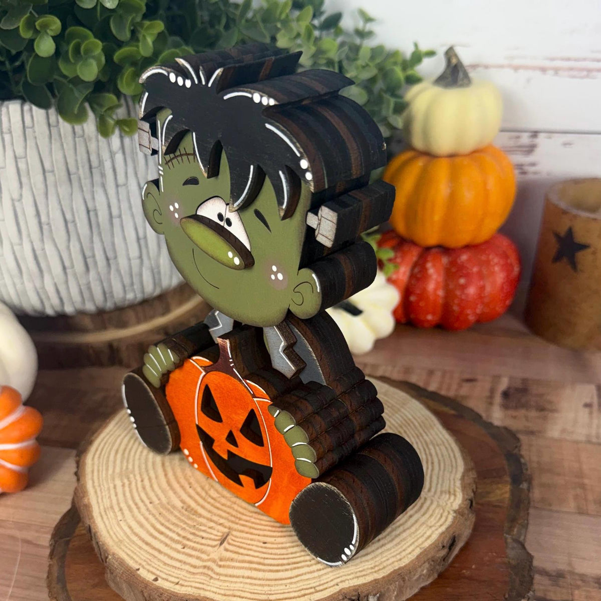 Hand Painted Wooden Halloween Monster Shelf Sitter, Not-So-Spooky Decor