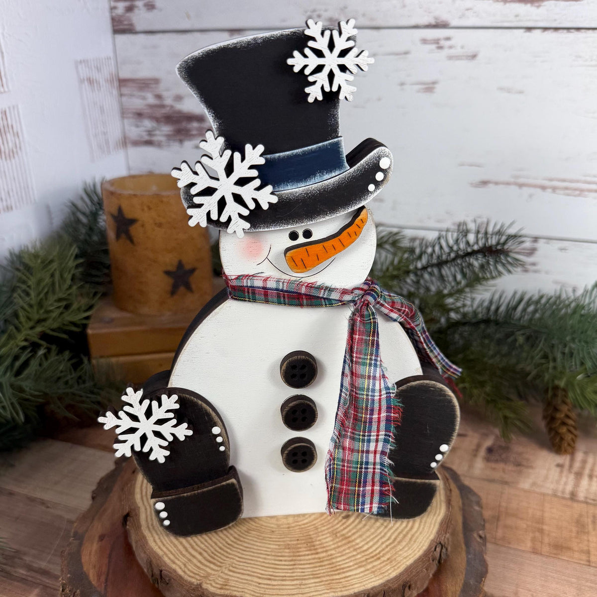 Hand-Painted Wood Snowman: Rustic Farmhouse Winter Decor