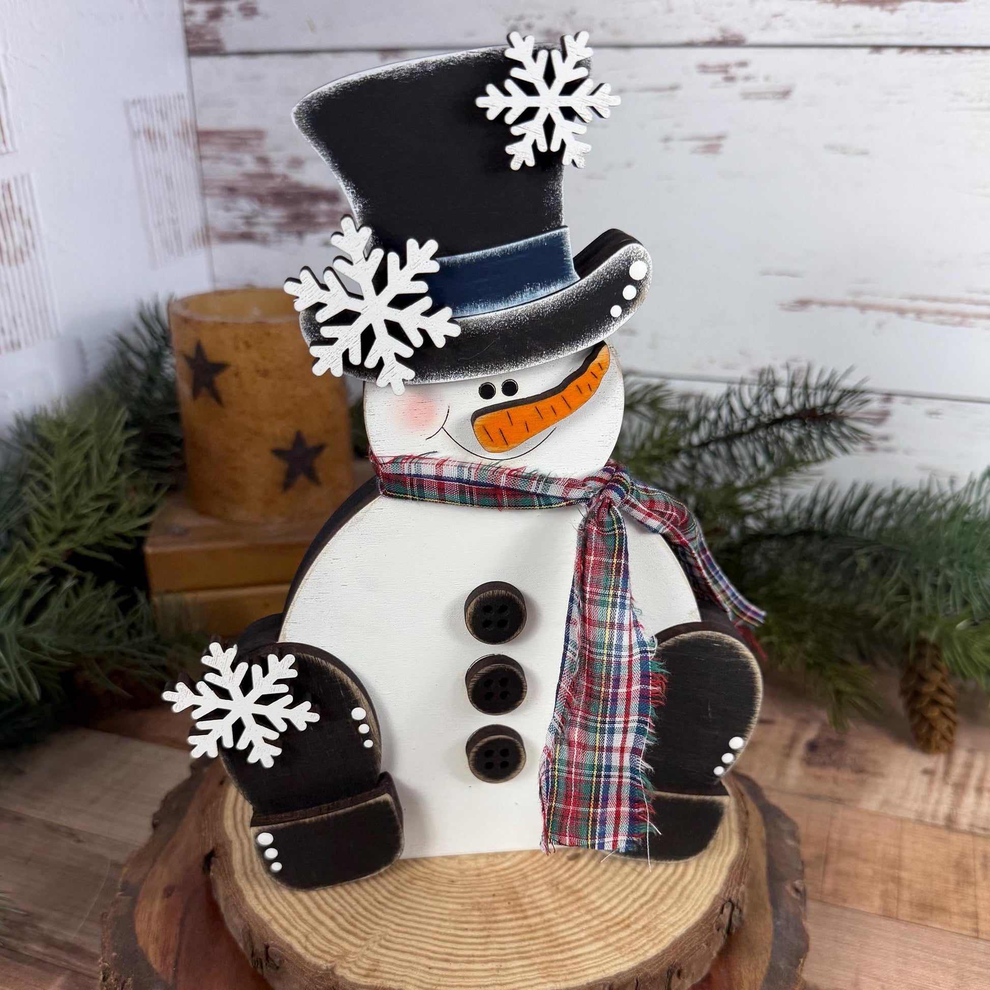 Hand-Painted Wood Snowman: Rustic Farmhouse Winter Decor