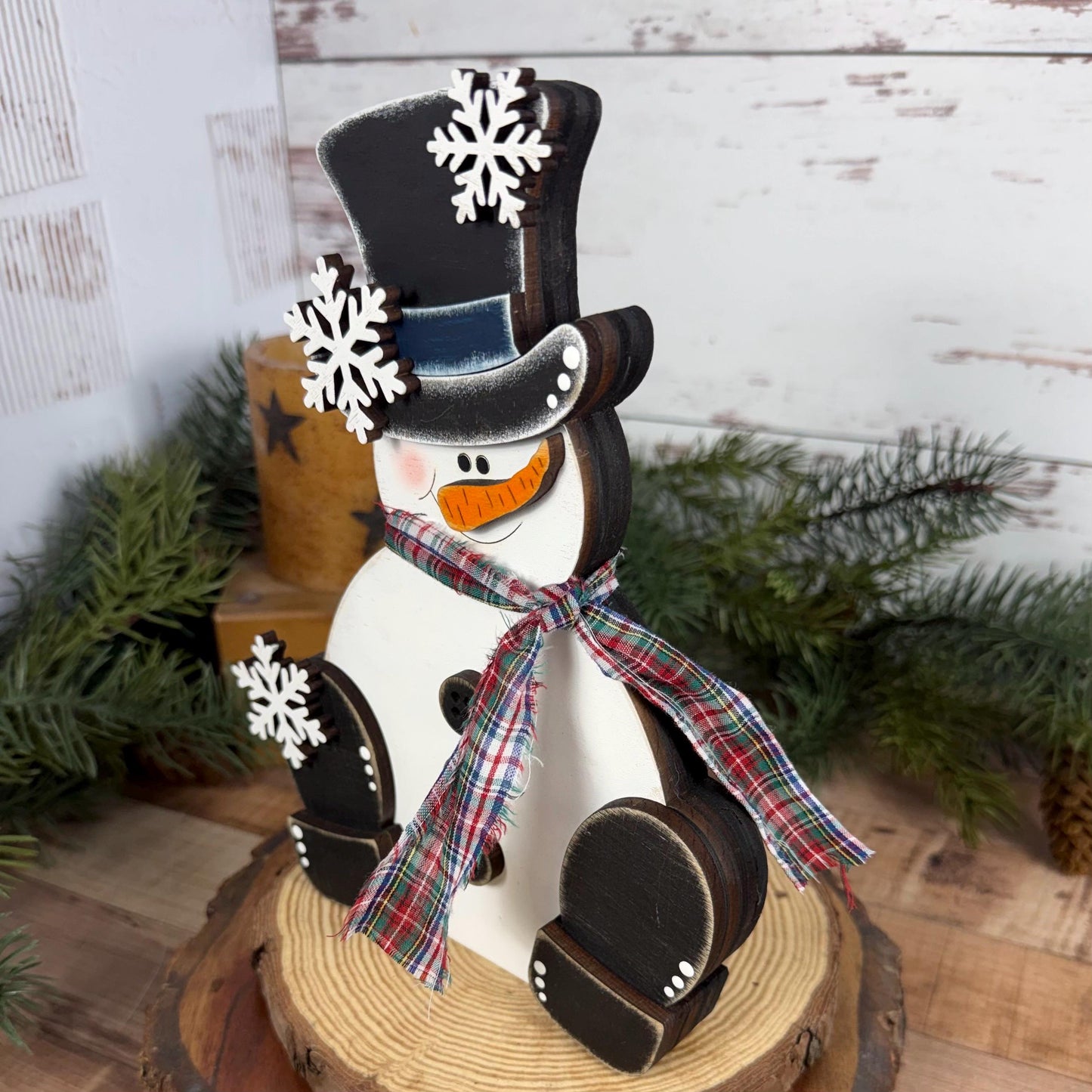 Hand-Painted Wood Snowman: Rustic Farmhouse Winter Decor