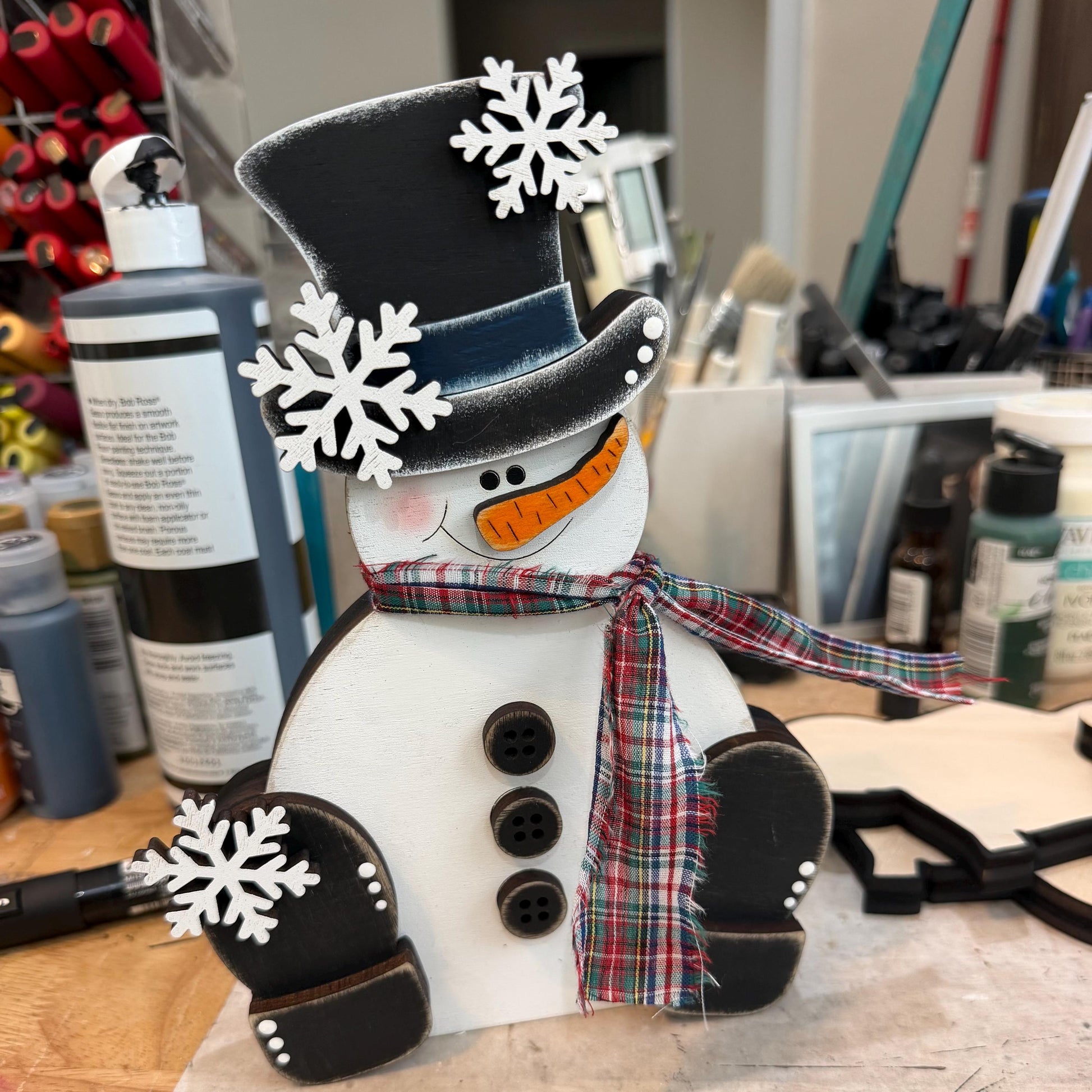 Hand-Painted Wood Snowman: Rustic Farmhouse Winter Decor