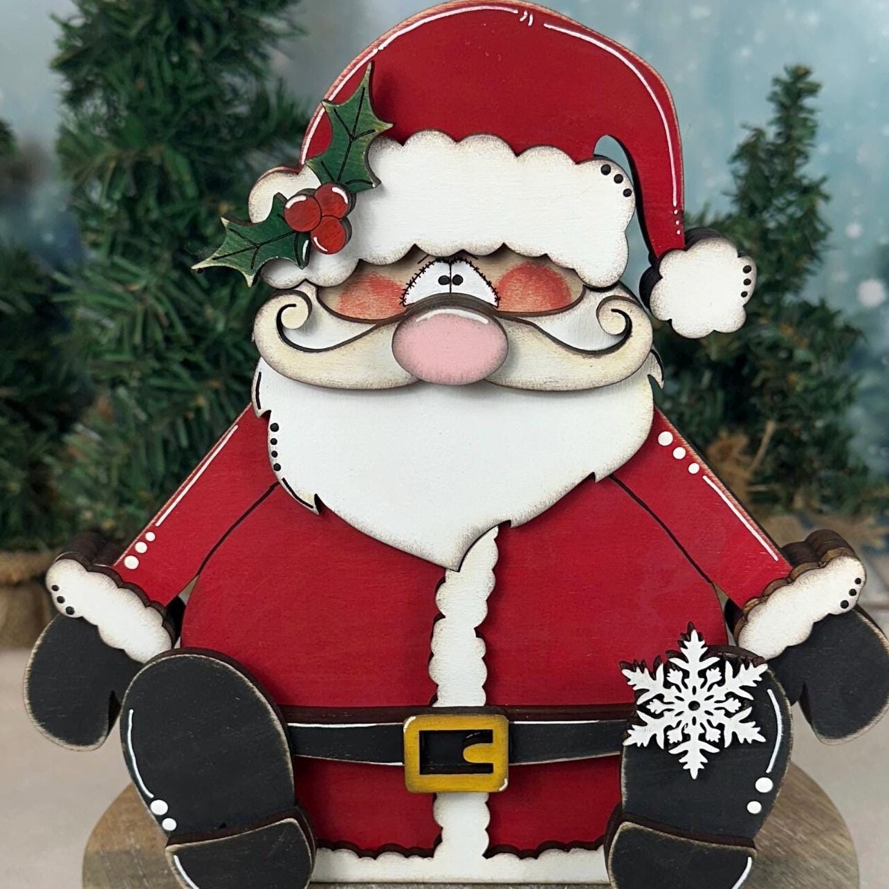Hand Painted Santa Shelf Sitter, Chunky Wooden Christmas Decor, Santa Claus Figurine