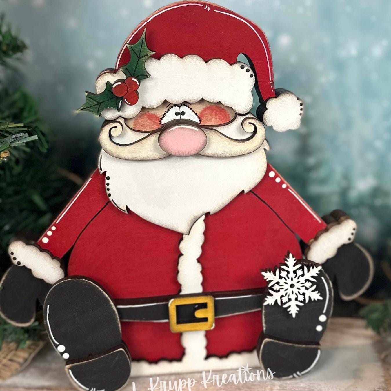 Hand Painted Santa Shelf Sitter, Chunky Wooden Christmas Decor, Santa Claus Figurine