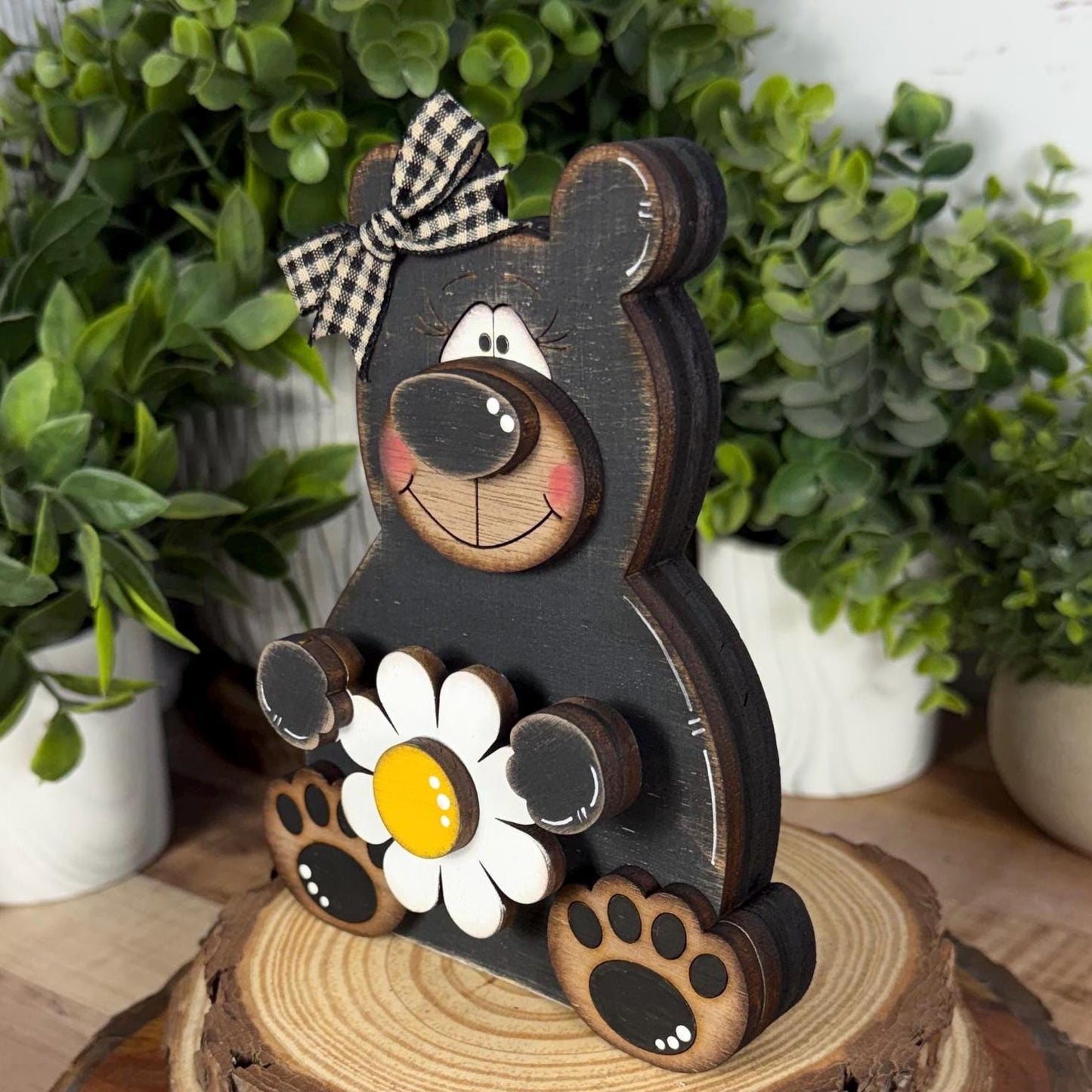 Interchangeable Black Bear Shelf Sitter, Wooden Bear Decor