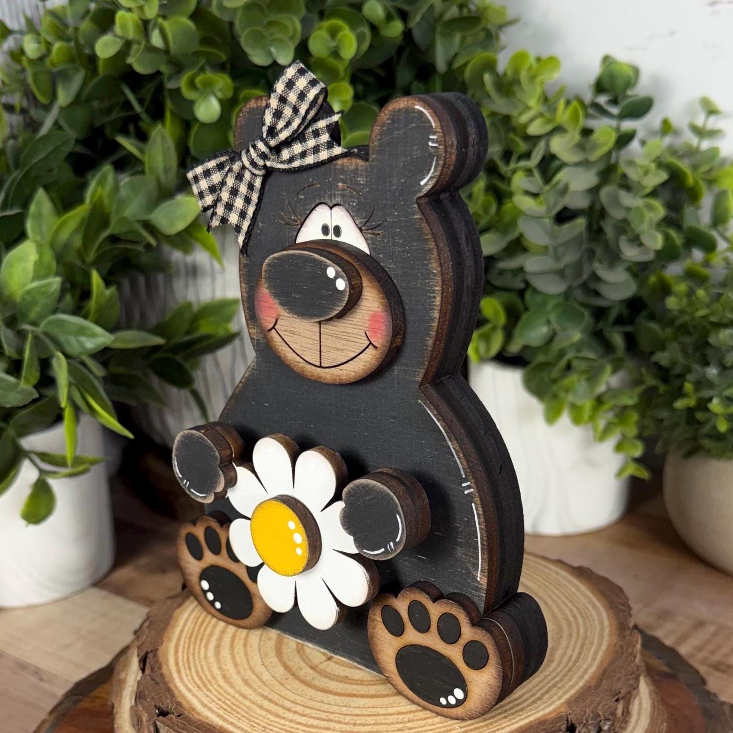Interchangeable Black Bear Shelf Sitter, Wooden Bear Decor