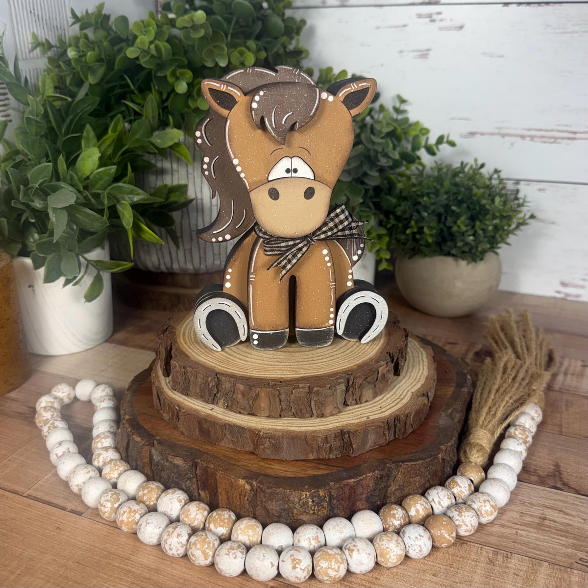 Hand Painted Horse Shelf Sitter, Chunky Wooden Western Farmhouse Decor