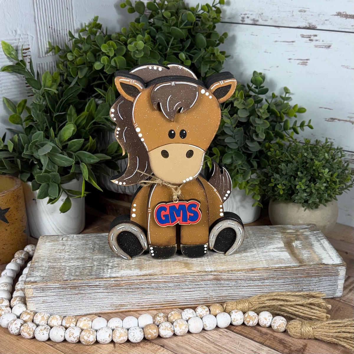 Hand Painted Horse Shelf Sitter, Chunky Wooden Western Farmhouse Decor