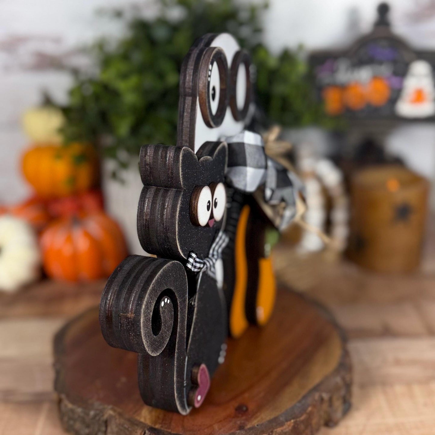 Stitched Boo Shelf Sitter – Black Cat, Ghost & Pumpkin Halloween Decor