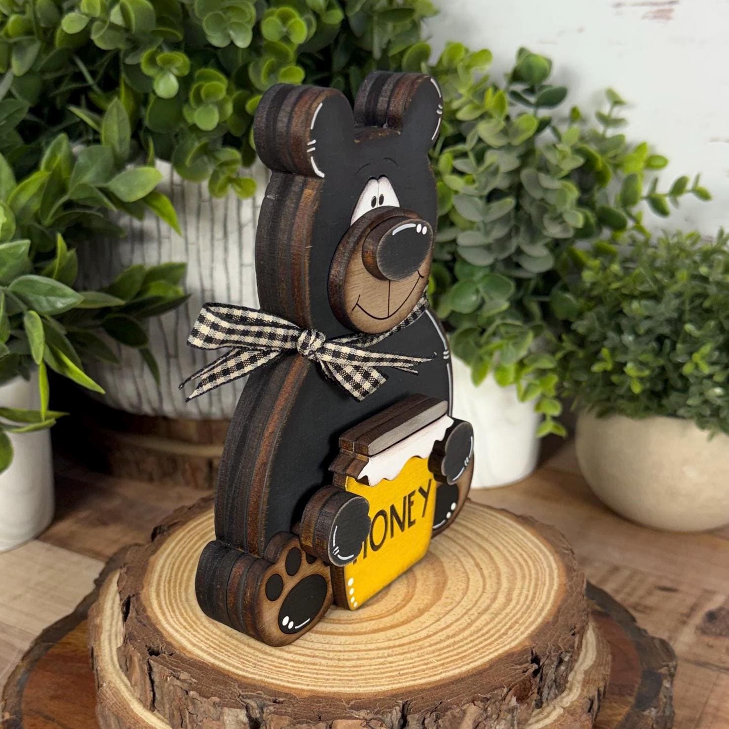 Interchangeable Black Bear Shelf Sitter, Wooden Bear Decor