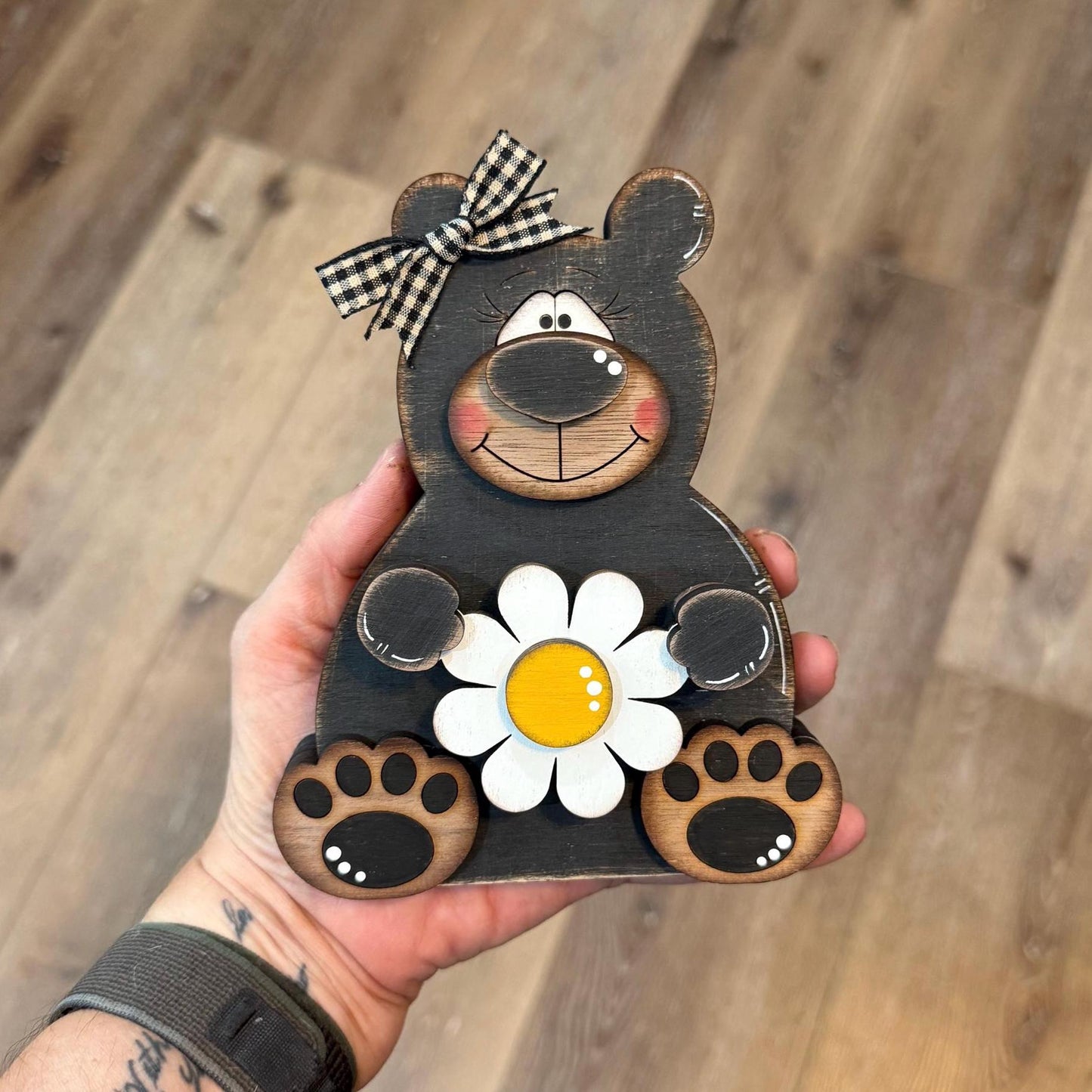 Interchangeable Black Bear Shelf Sitter, Wooden Bear Decor