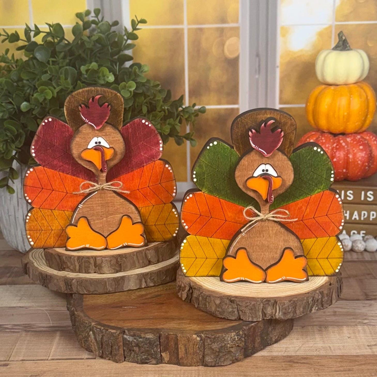 Chunky Rustic Wooden Turkey: Thanksgiving Shelf Sitter