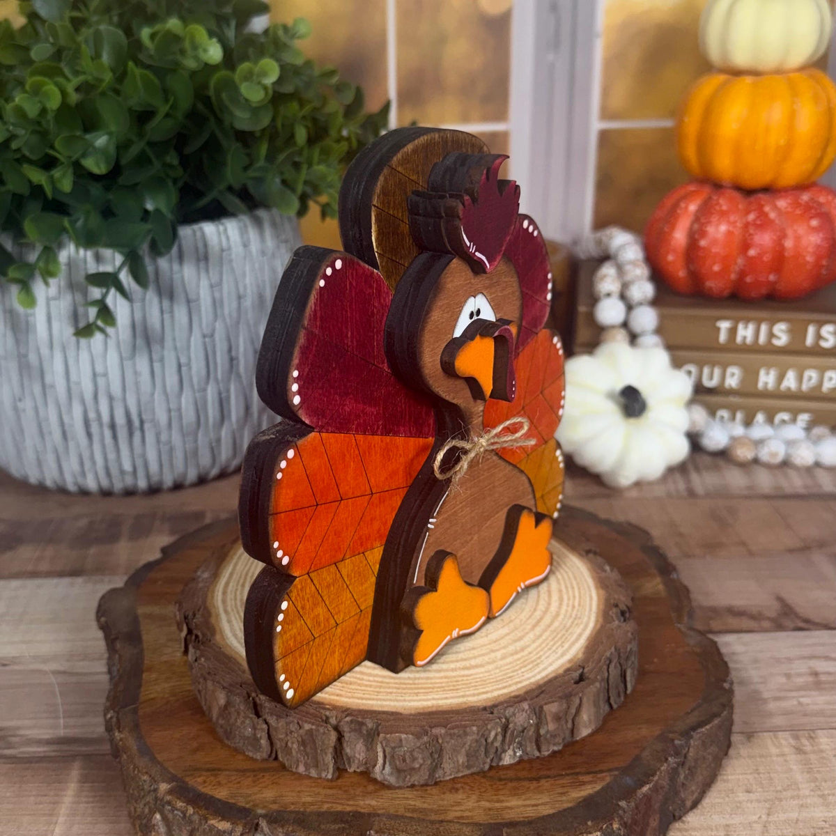 Chunky Rustic Wooden Turkey: Thanksgiving Shelf Sitter