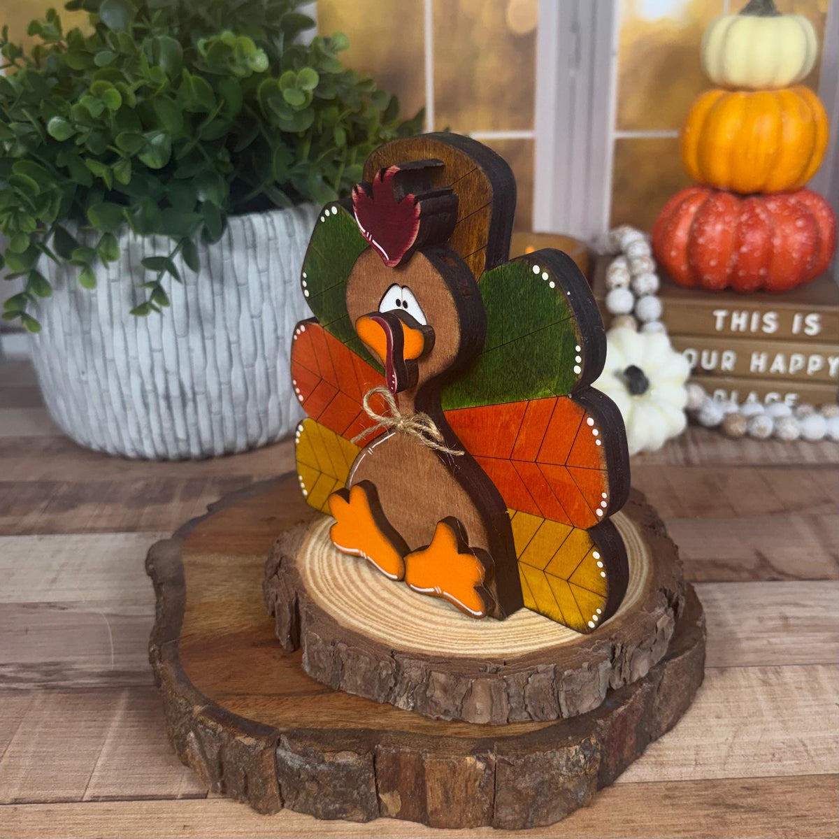 Chunky Rustic Wooden Turkey: Thanksgiving Shelf Sitter