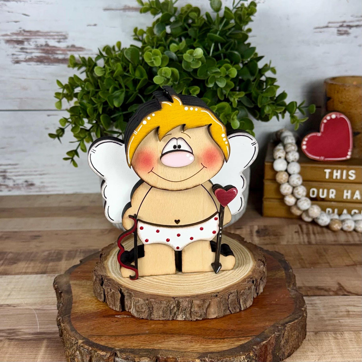 Wooden Cupid Shelf Sitter – Whimsical Valentine’s Day Decor