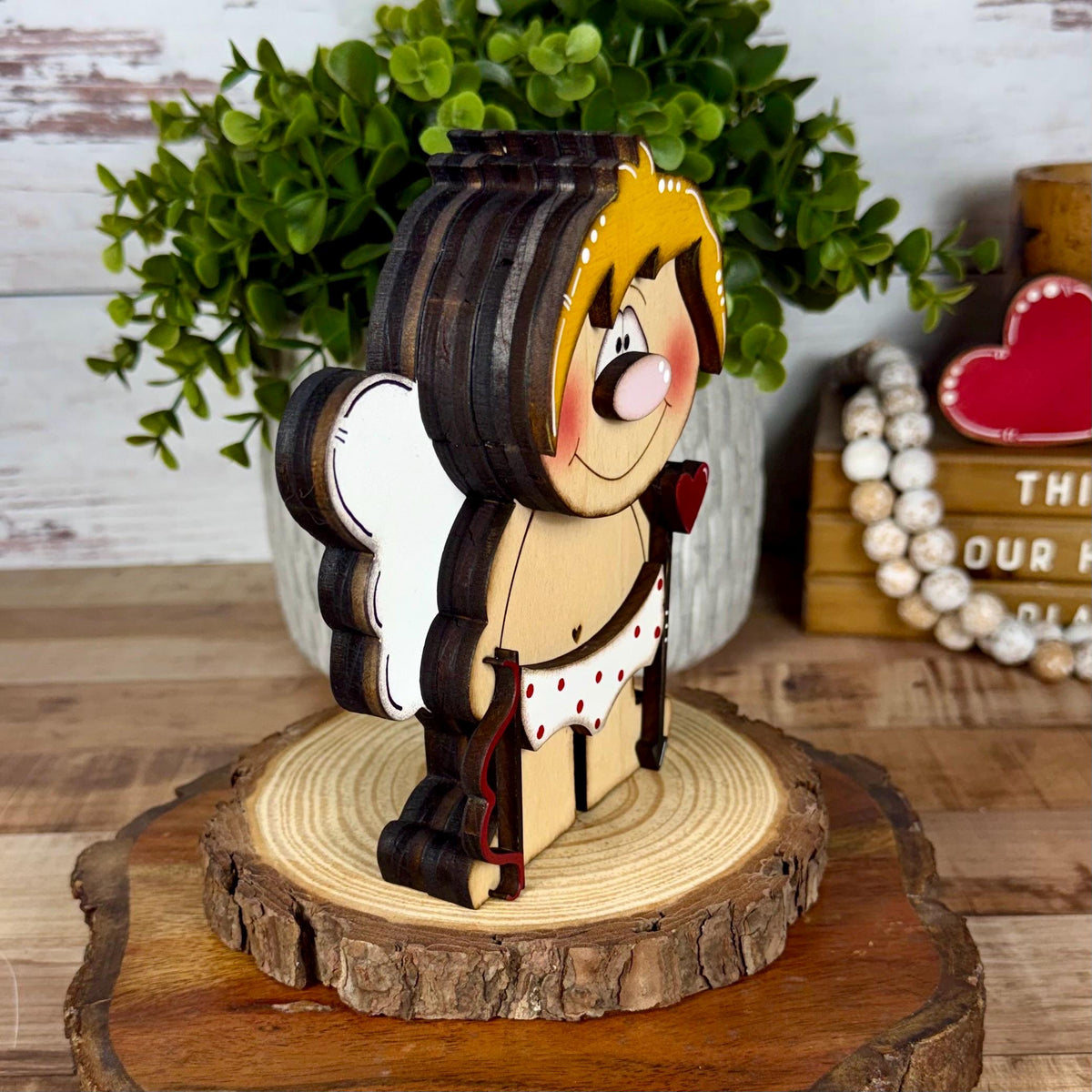 Wooden Cupid Shelf Sitter – Whimsical Valentine’s Day Decor