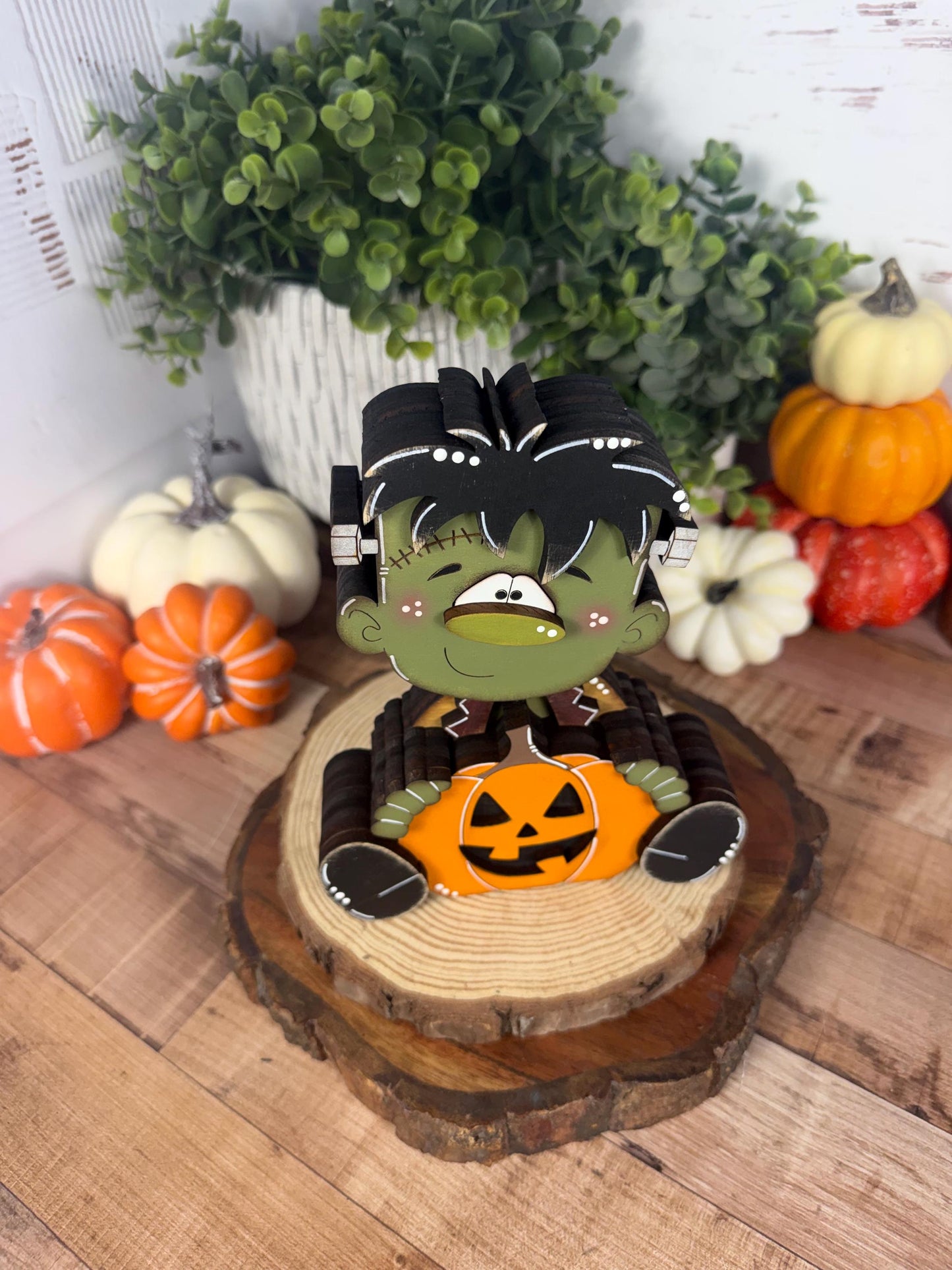 Hand Painted Frankenstein Shelf Sitter, Cute Halloween Monster Decor
