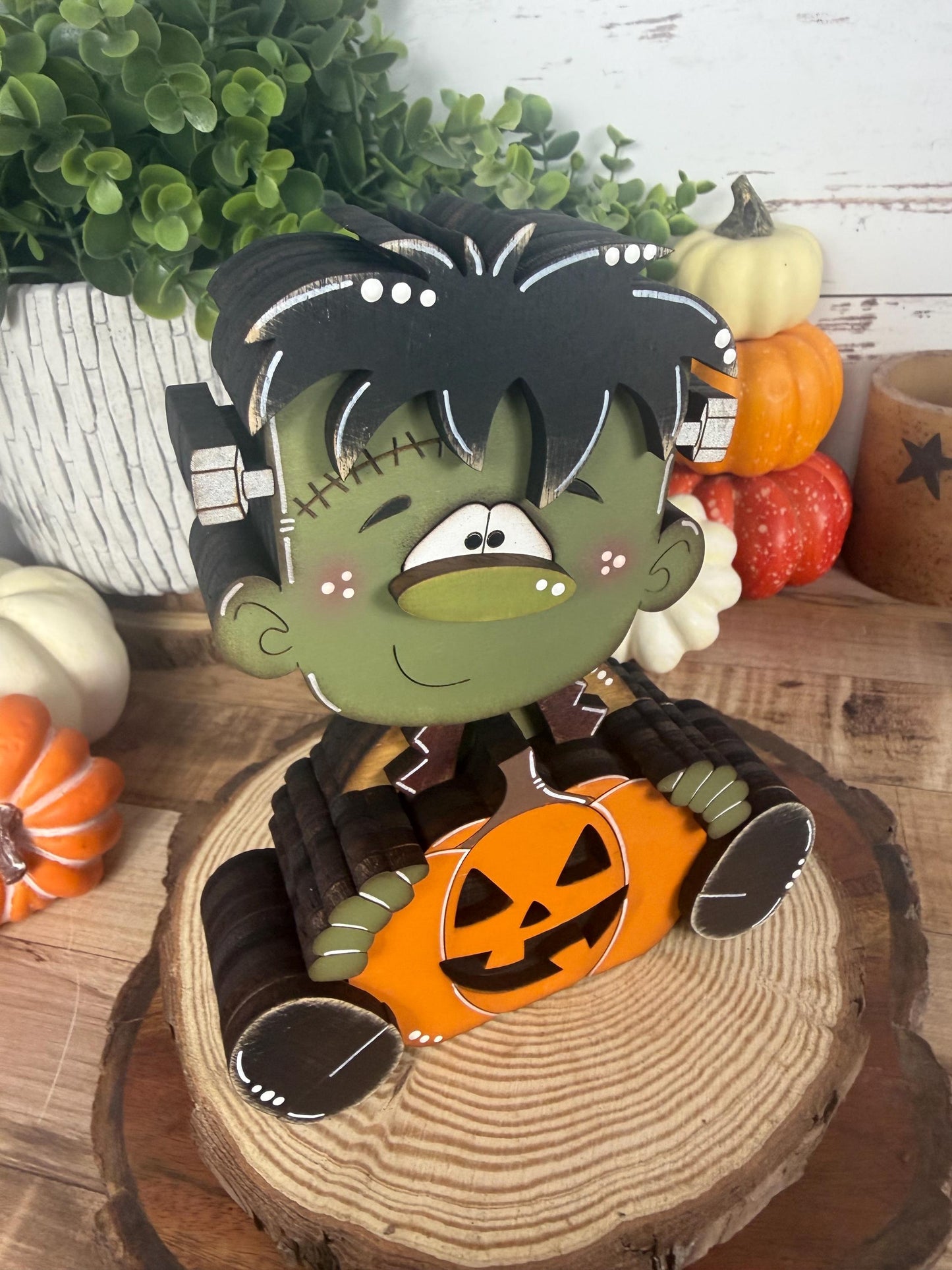 Hand Painted Frankenstein Shelf Sitter, Cute Halloween Monster Decor