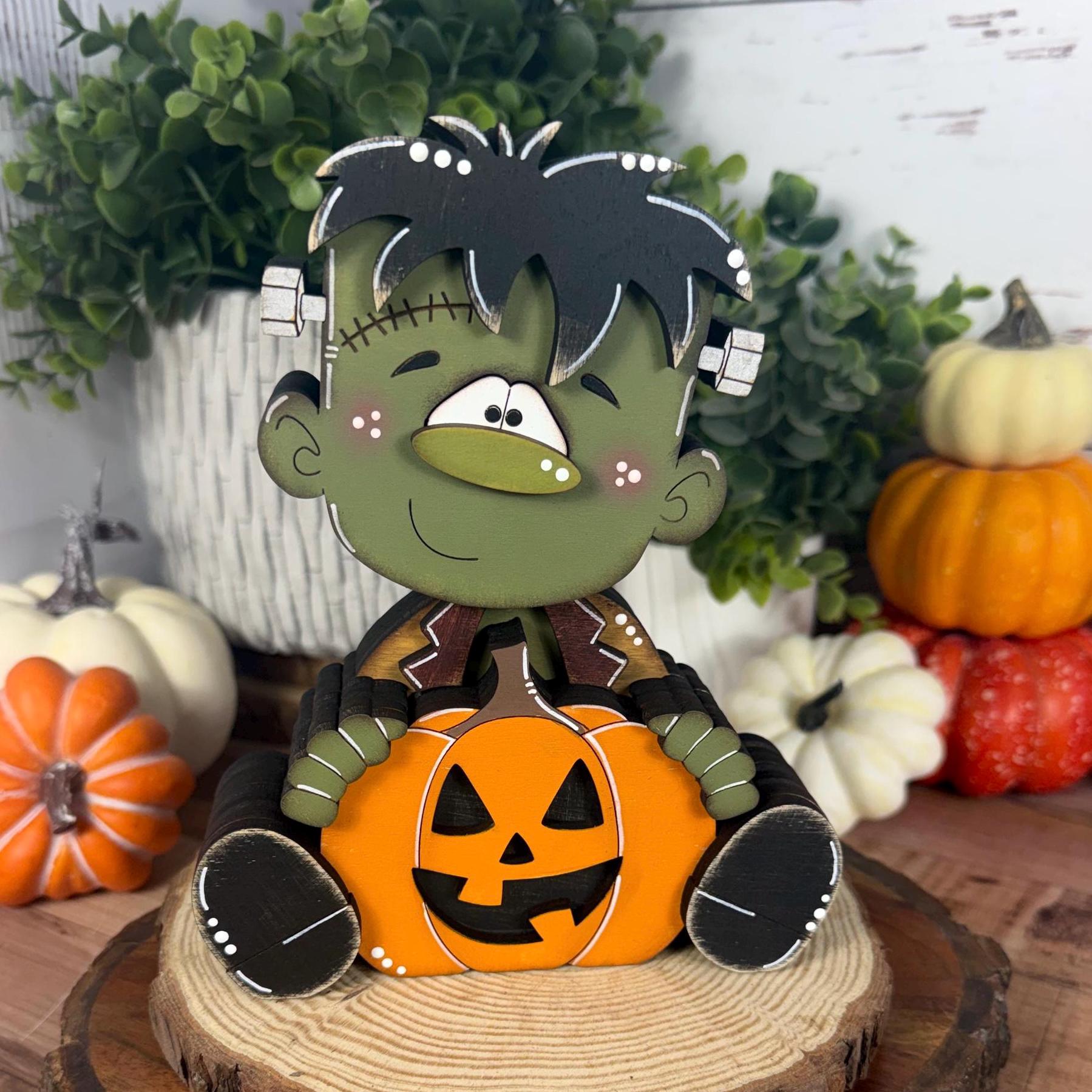 Hand Painted Frankenstein Shelf Sitter, Cute Halloween Monster Decor