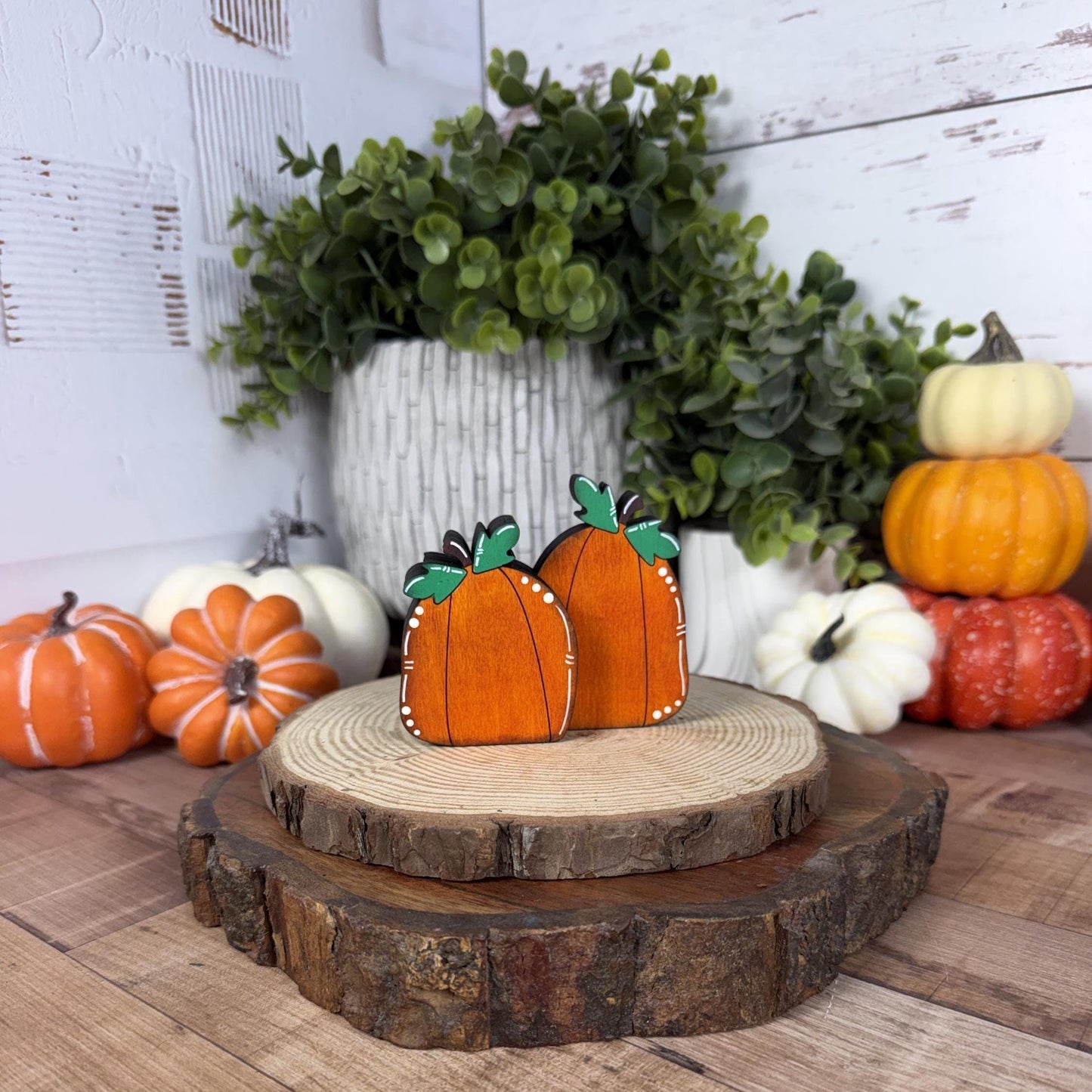 Hand Painted Mini Wood Pumpkin, Rustic Fall Shelf Decor