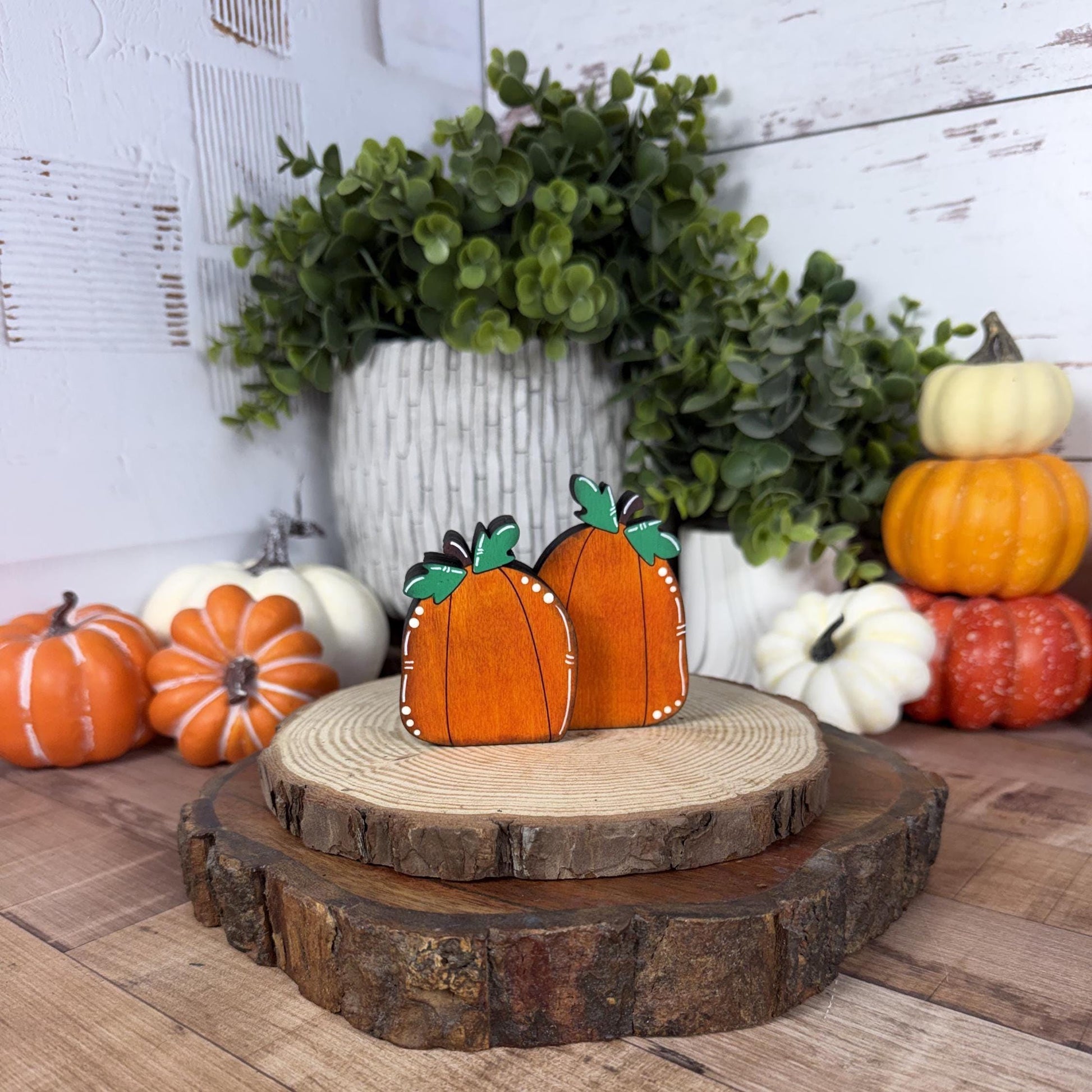 Hand Painted Mini Wood Pumpkin, Rustic Fall Shelf Decor
