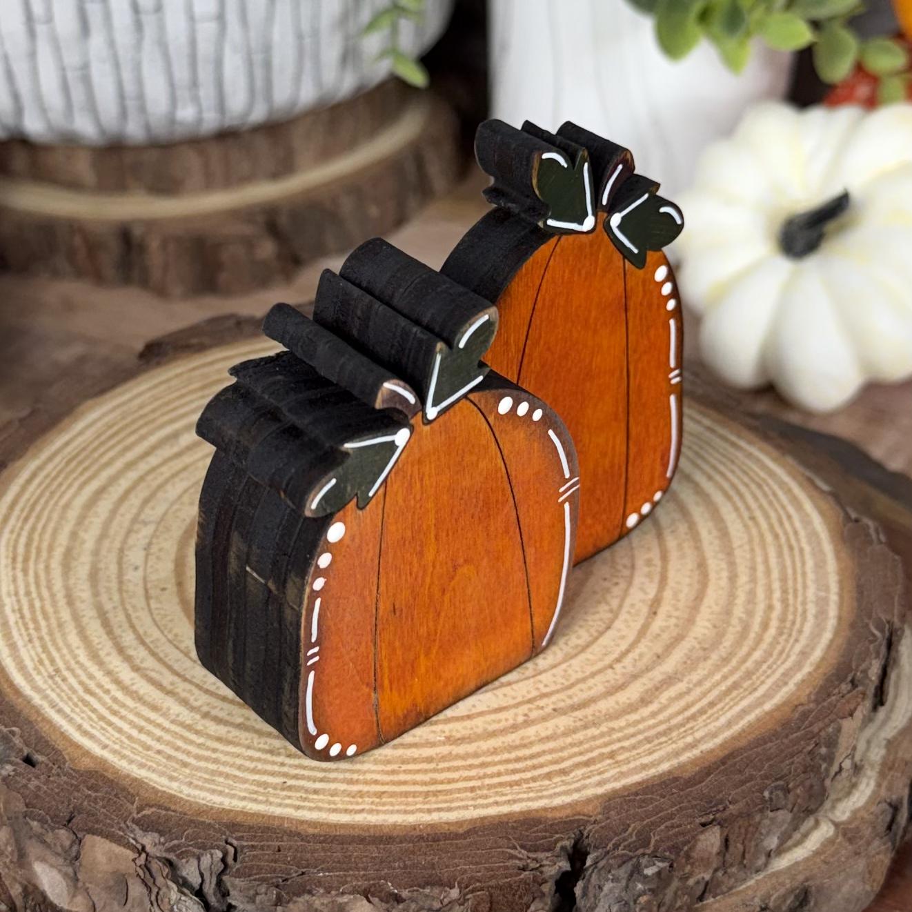 Hand Painted Mini Wood Pumpkin, Rustic Fall Shelf Decor