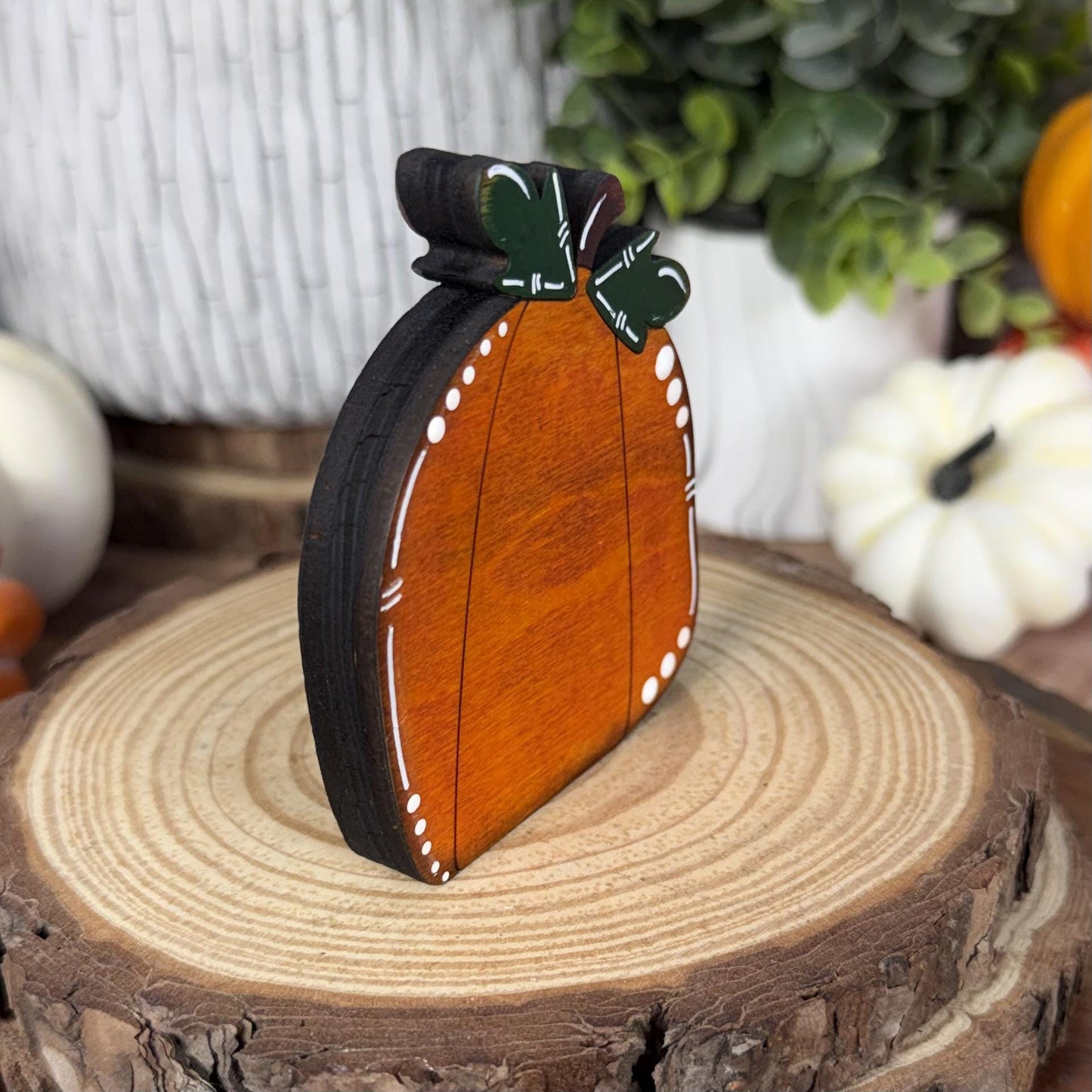 Hand Painted Mini Wood Pumpkin, Rustic Fall Shelf Decor