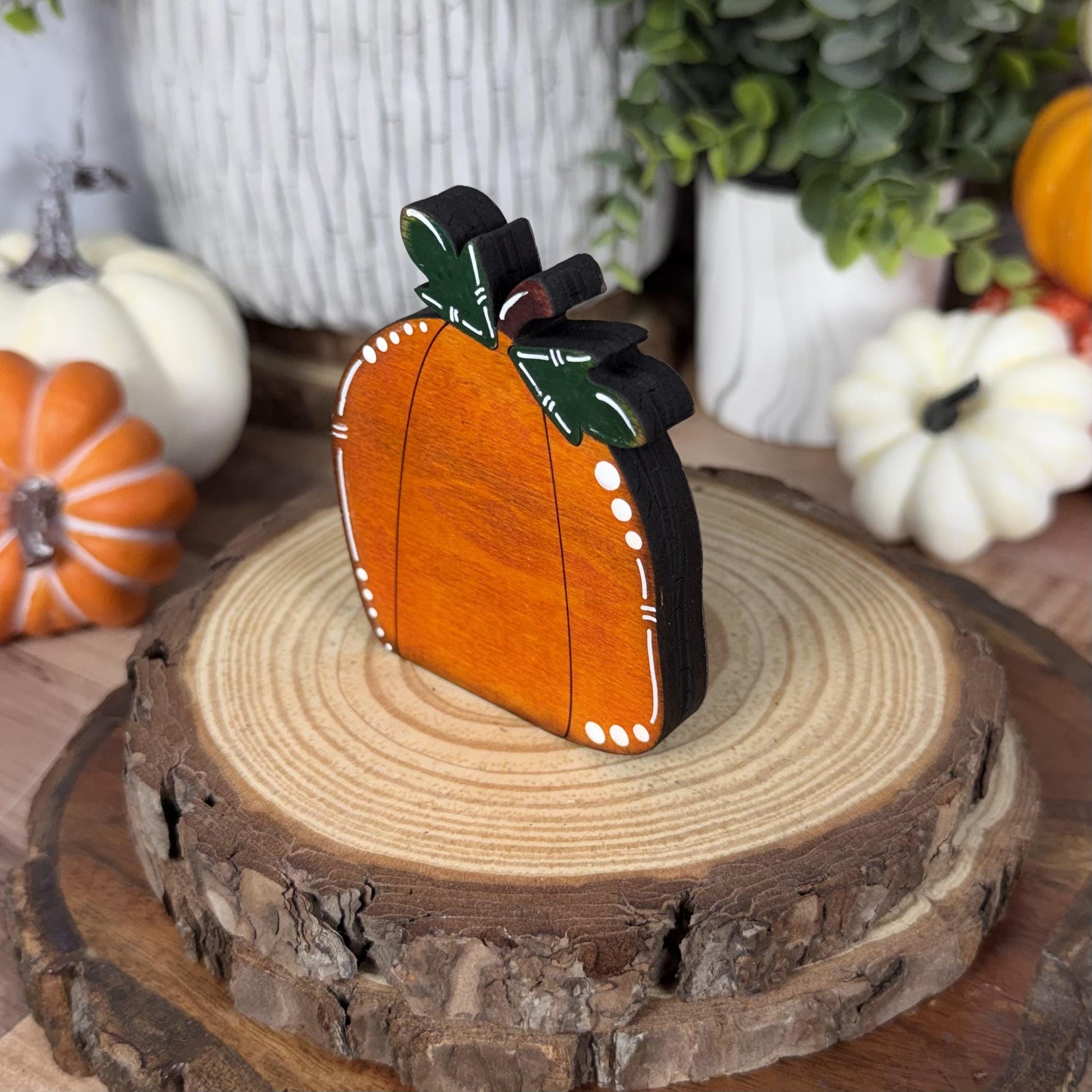 Hand Painted Mini Wood Pumpkin, Rustic Fall Shelf Decor