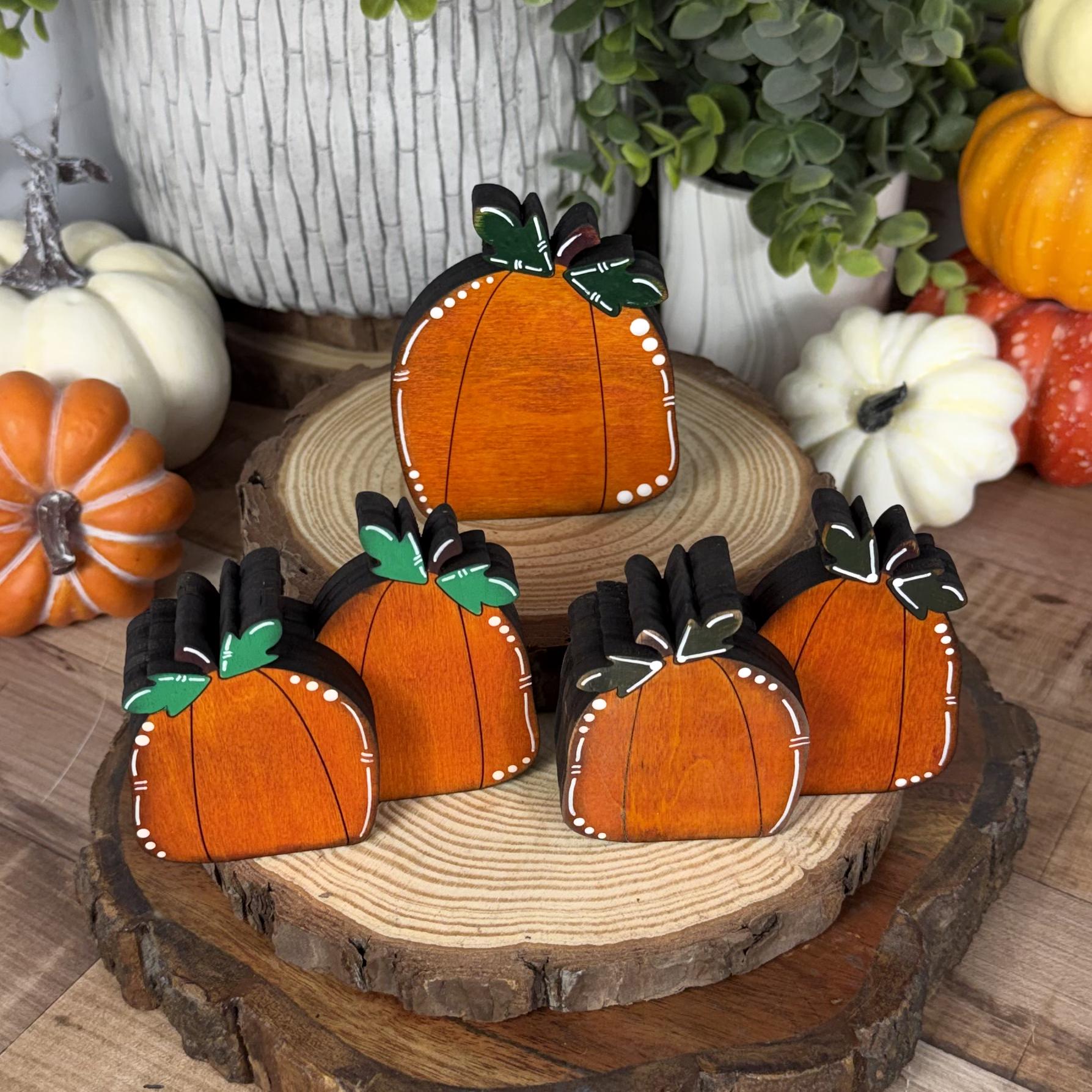 Hand Painted Mini Wood Pumpkin, Rustic Fall Shelf Decor