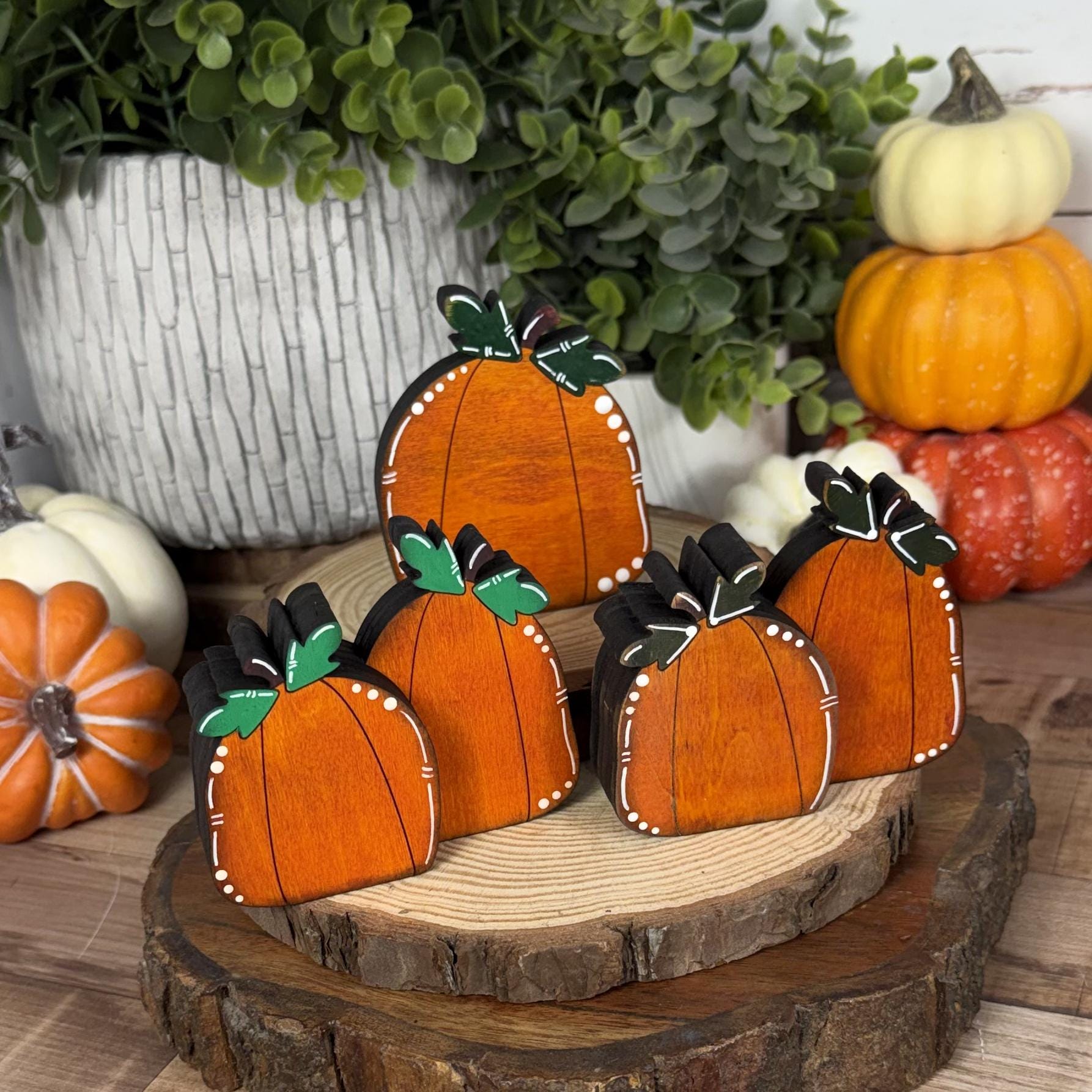 Hand Painted Mini Wood Pumpkin, Rustic Fall Shelf Decor