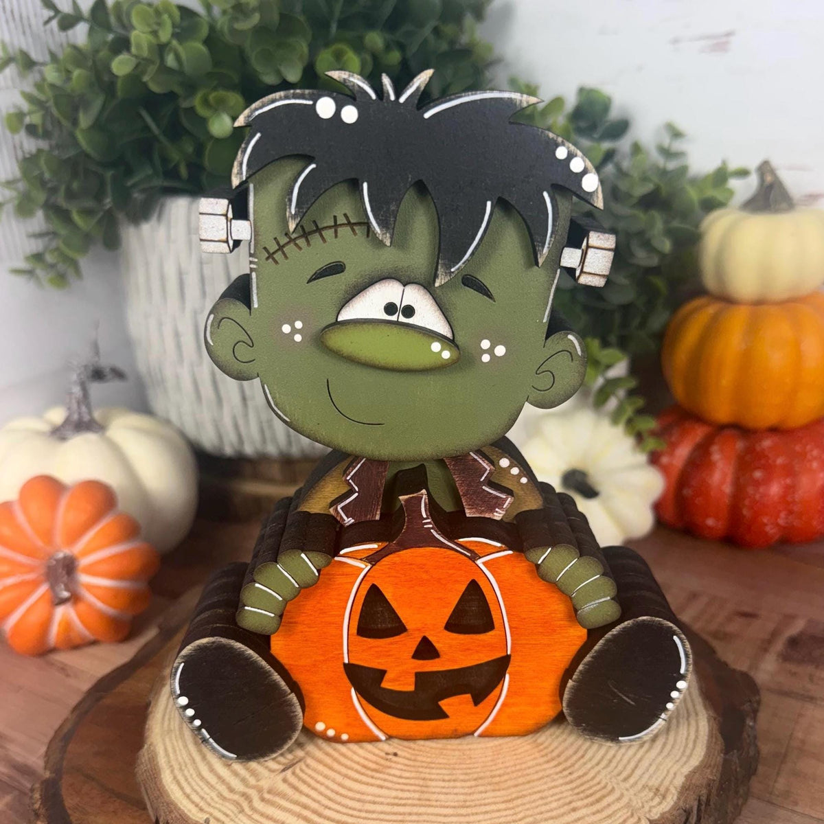 Hand Painted Wooden Halloween Monster Shelf Sitter, Not-So-Spooky Decor