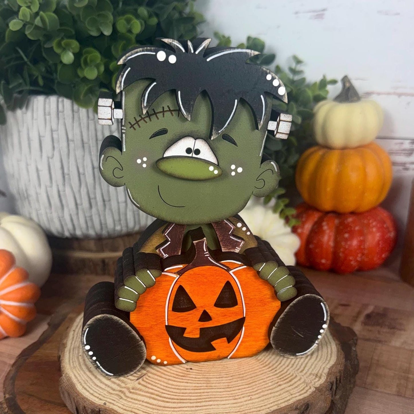 Hand Painted Wooden Halloween Monster Shelf Sitter, Not-So-Spooky Decor