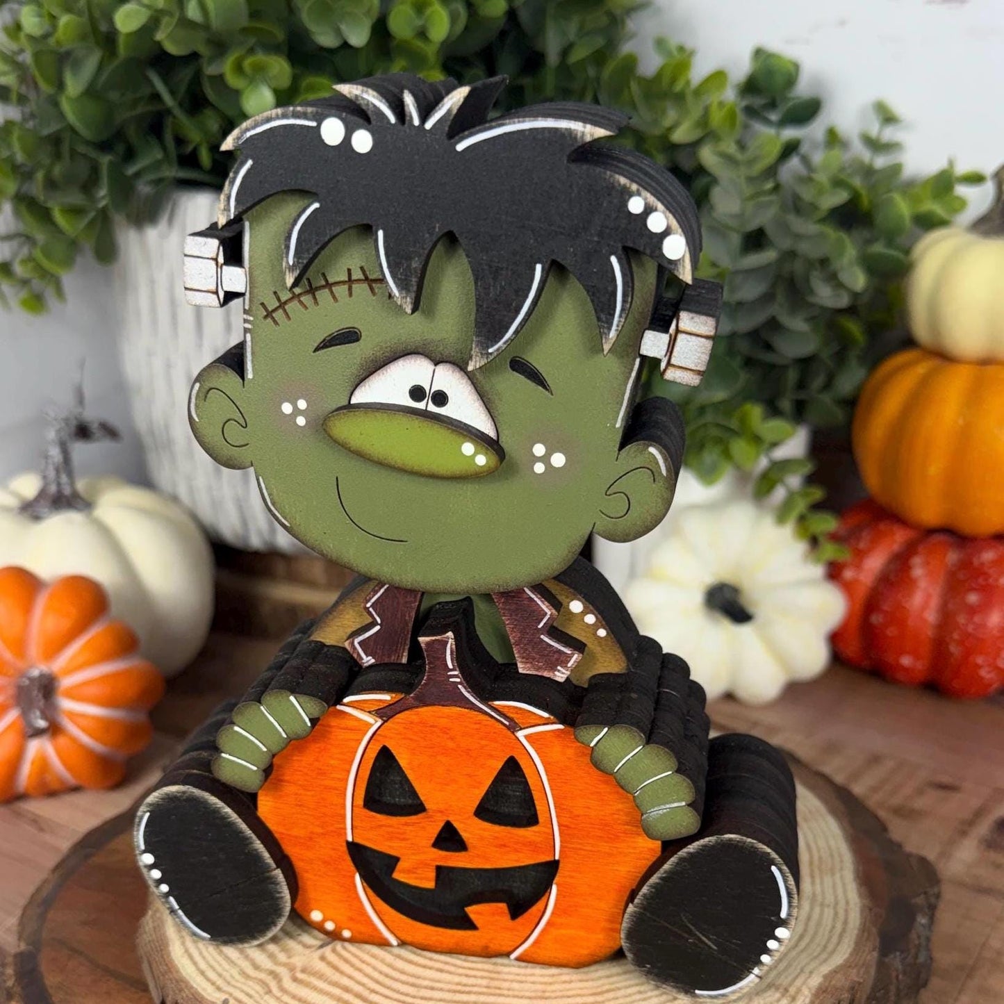 Hand Painted Wooden Halloween Monster Shelf Sitter, Not-So-Spooky Decor