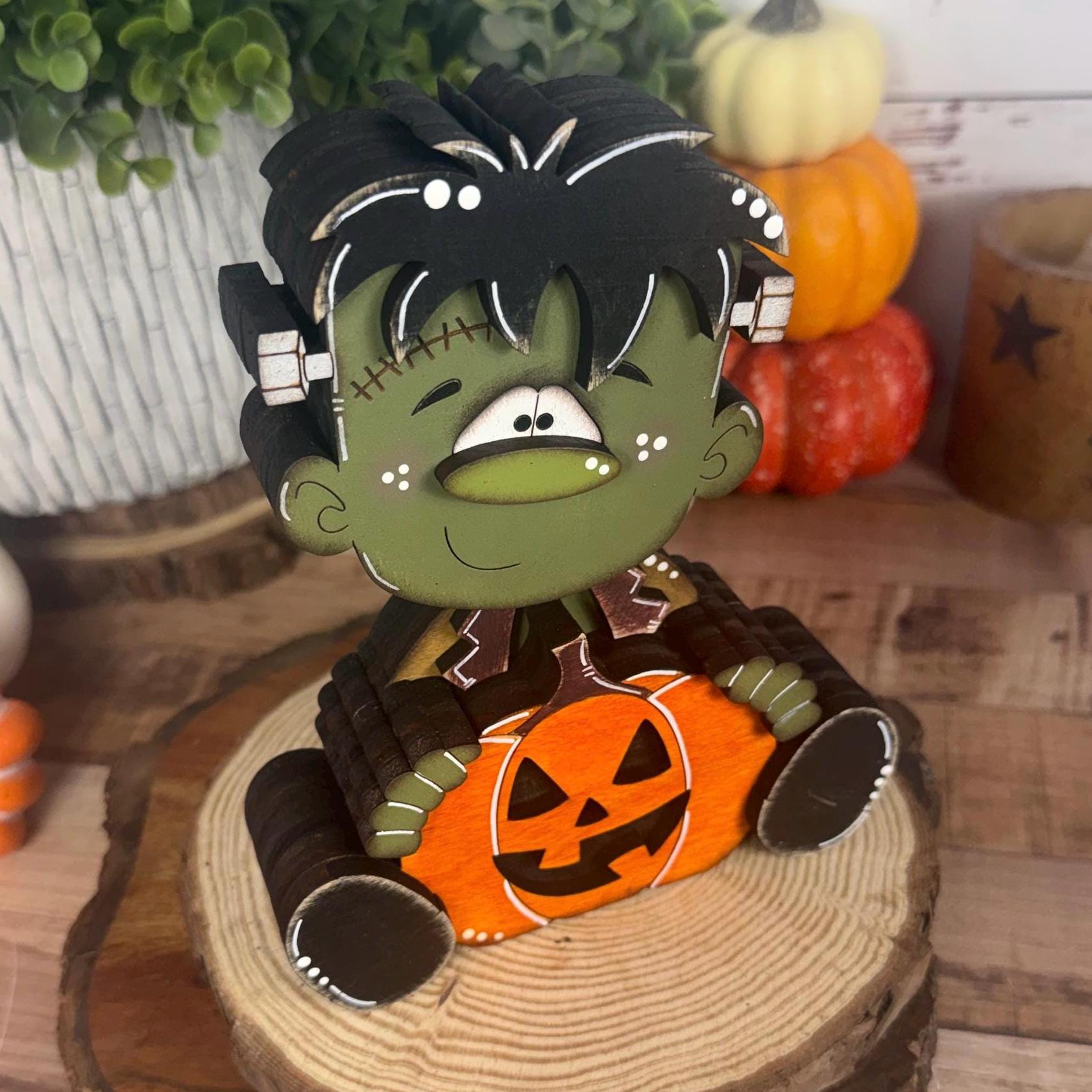 Hand Painted Wooden Halloween Monster Shelf Sitter, Not-So-Spooky Decor