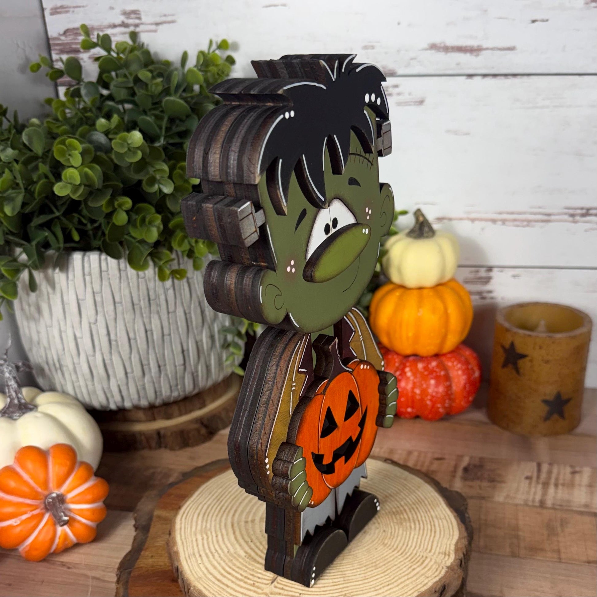 Hand Painted Wooden Halloween Monster Shelf Sitter, Not-So-Spooky Decor