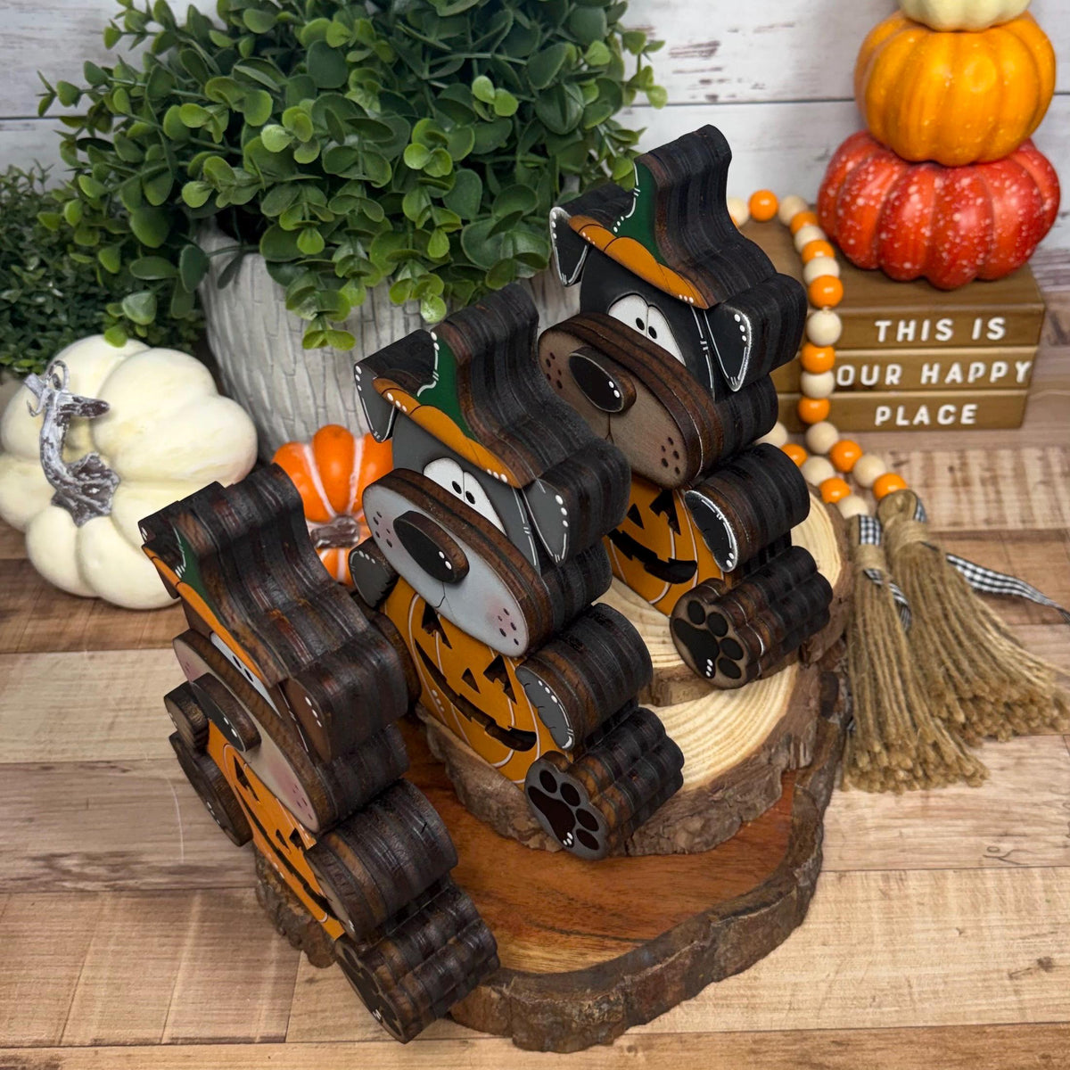 Halloween Dog Shelf Sitter in Pumpkin Costume, Dog Lover Gift