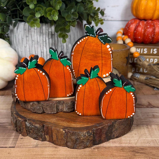 Hand Painted Mini Wood Pumpkin, Rustic Fall Shelf Decor