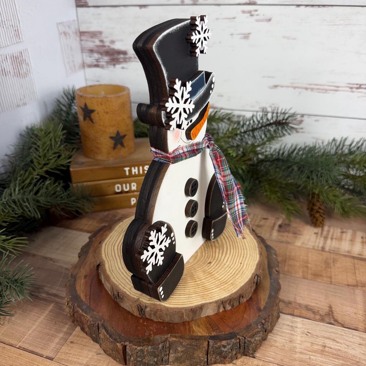 Hand-Painted Wood Snowman: Rustic Farmhouse Winter Decor