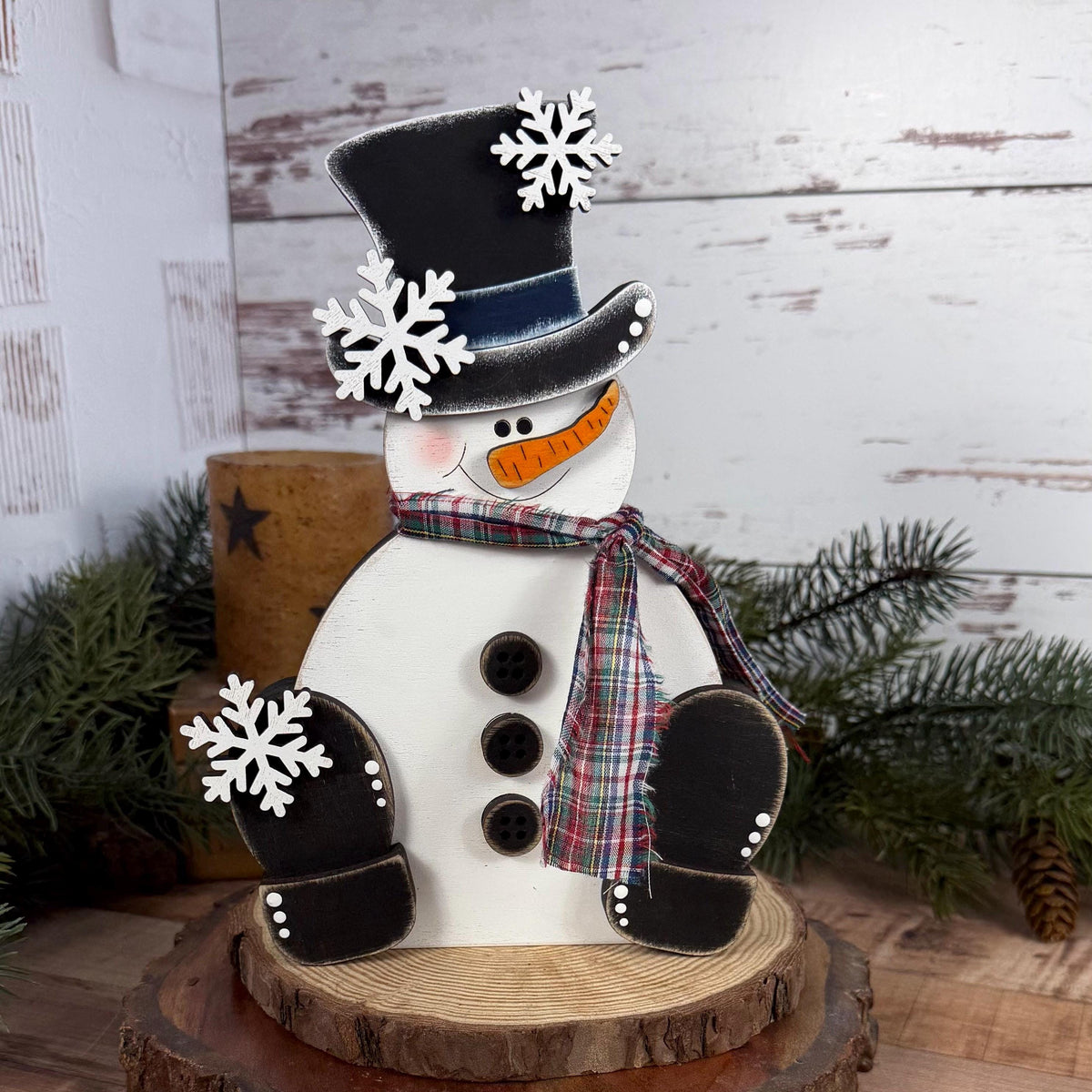 Hand-Painted Wood Snowman: Rustic Farmhouse Winter Decor