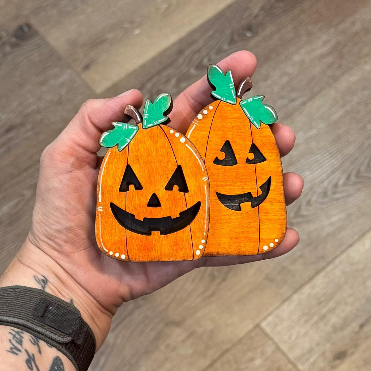 Jack-o’-Lantern Shelf Sitters, Wooden Halloween Pumpkin Decor