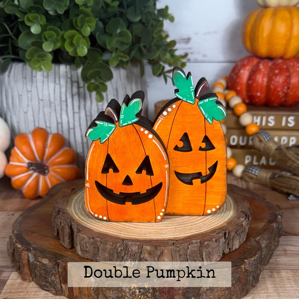 Jack-o’-Lantern Shelf Sitters, Wooden Halloween Pumpkin Decor