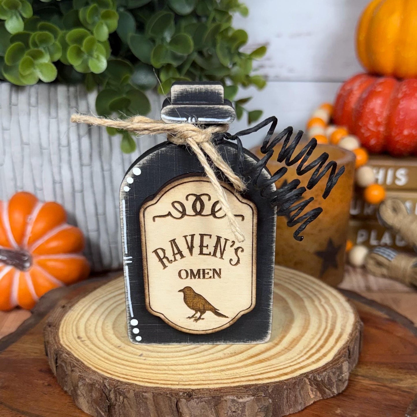 Poison Bottle Decor, Witch Curse Halloween Apothecary Set, Raven's Omen